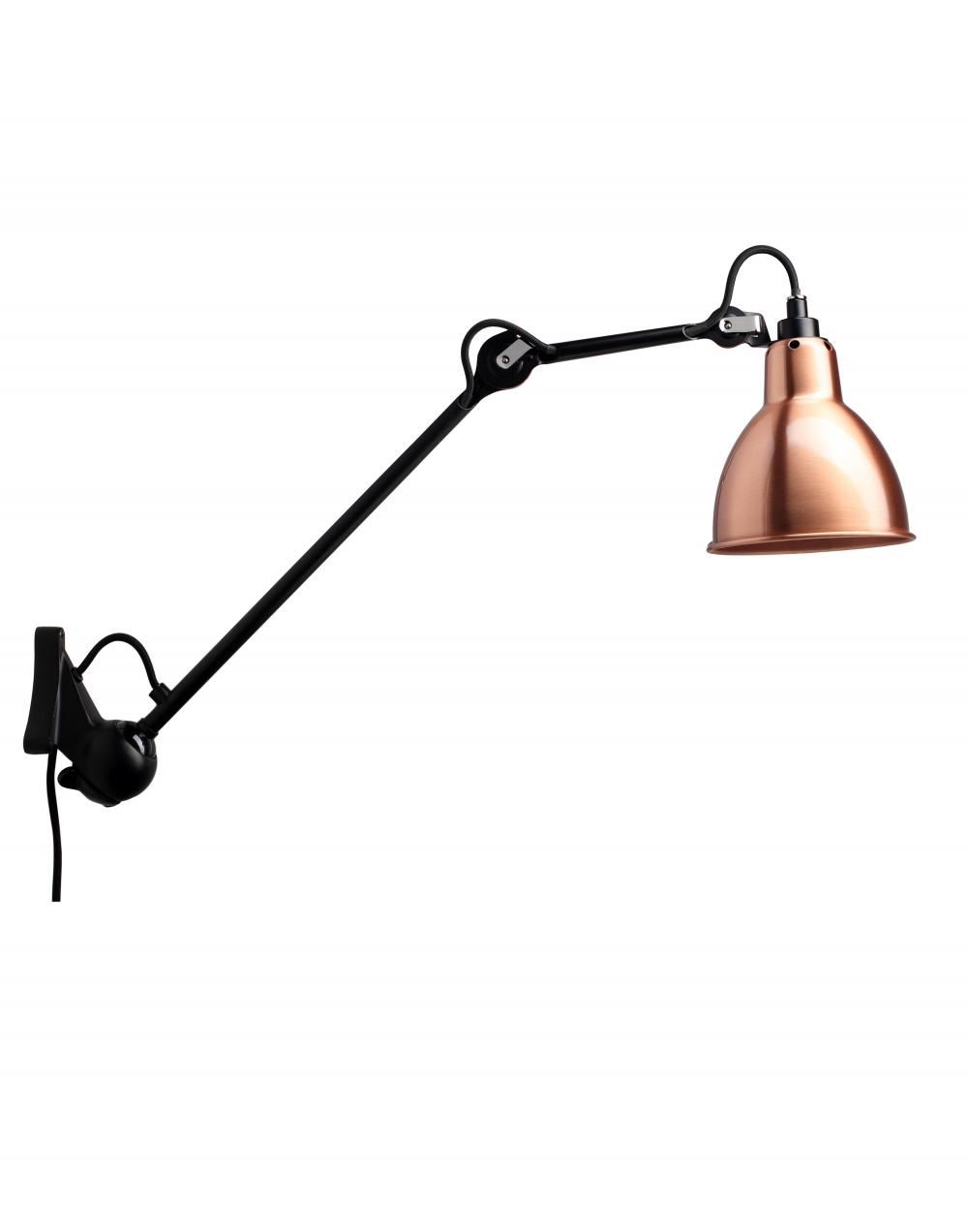 Lampe Gras 222 Wall Light Black Arm Copper Shade With White Interior Round Shade