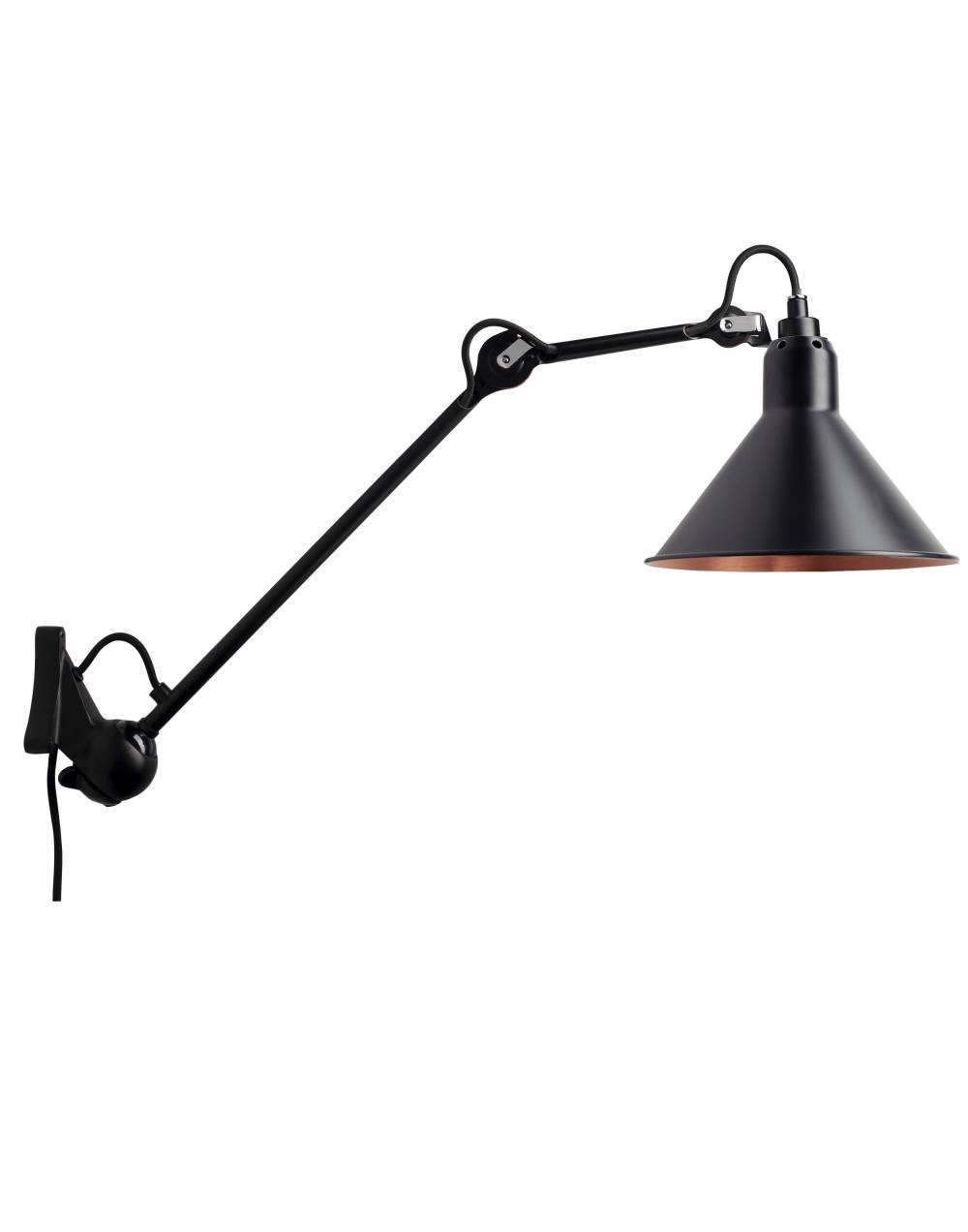 Lampe Gras 222 Wall Light Black Arm Black Shade With Copper Interior Conic Shade