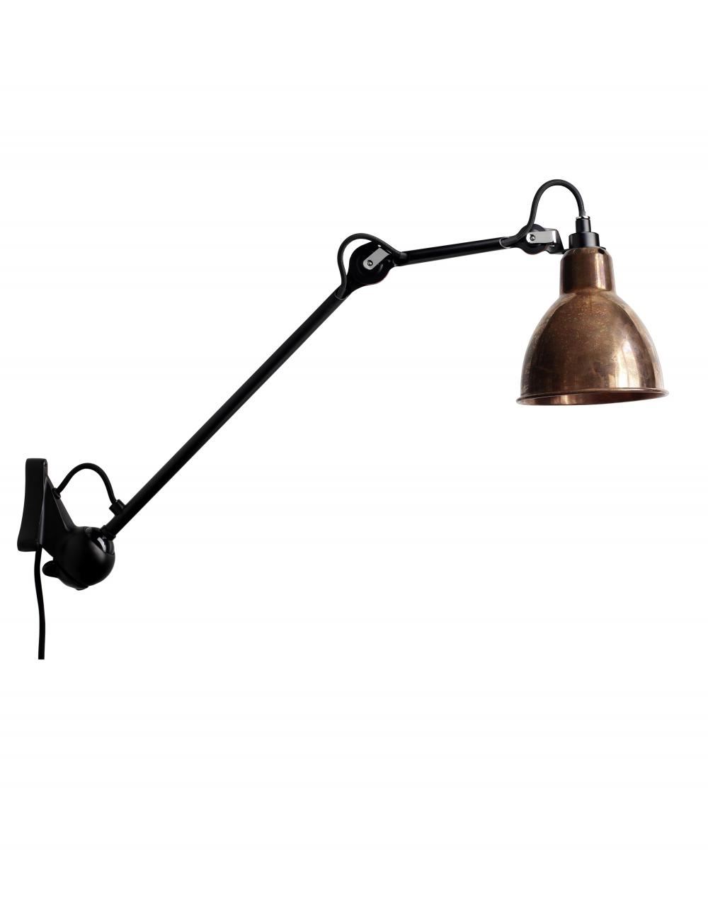 Lampe Gras 222 Wall Light Black Arm Raw Copper Shade With White Interior Round Shade