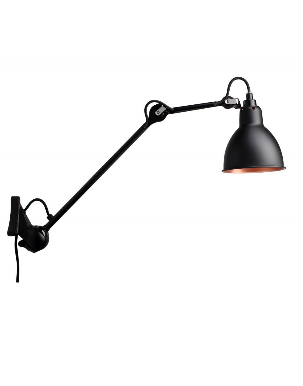 Lampe Gras 222 Wall Light Black Arm Black Shade With Copper Interior Round Shade