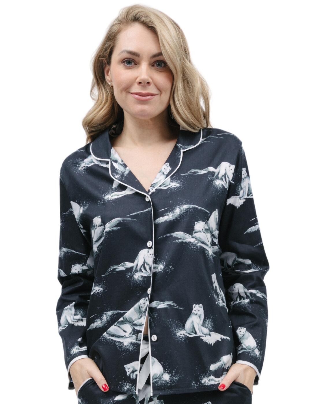 Get ready for a peaceful night's rest with the Cyberjammies Atlas pyjama top. This lightweight, comfortable and breathable piece of nightwear is designed to keep you cosy and stylish while you sleep. Featuring long sleeves, a button-down front and a revere collar, this top is the perfect solution for sleepwear that is both attractive and practical. With elegant trims to complete the fun print, you can mix and match this pyjama top with the other pieces from the Atlas collection to create a complete look for getting a good night’s rest.  Lightweight pyjama top Soft, comfortable and breathable Long sleeves Button down front Revere collar Fun print with elegant trims Matching nightwear is also available Country of origin: India Composition: 60% Cotton &pipe; 40% Modal Listed in UK sizes  9910-8 9910 Pyjama Top