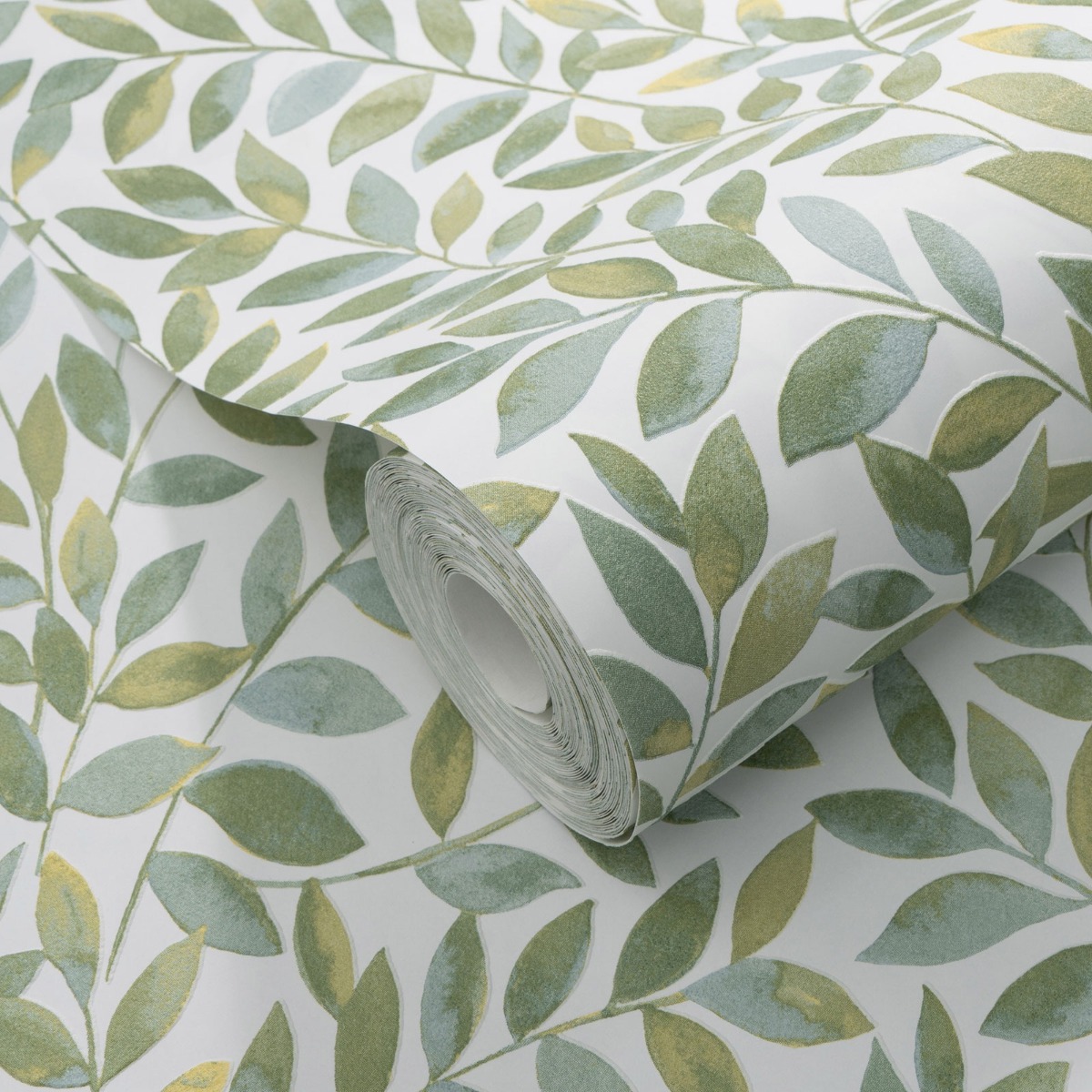 Erismann Green Botanical Leaf Vinyl Wallpaper Sage White Textured Paste The Wall Modern, Green