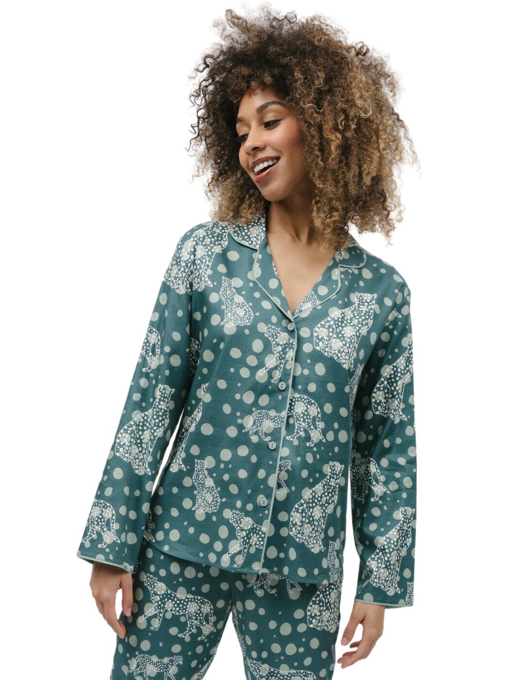 Lounge in luxe with the sublime Cyberjammies Hannah pyjama top. This stylish sleepwear piece evokes a classic softness and sophistication, designed to keep you comfortable all night long. Crafted from a lightweight and breathable fabric, the blouse-style top features elegant button fastening and long sleeves with cuffed wrists for a timeless touch. The neckline is adorned with an exquisite collar detail that adds a stunning finish. Plus, you can coordinate your look with matching pieces from the same collection for effortless chic.  Classic pyjama top Blouse style with button fastening Long sleeves Cuffed wrists Sophisticated collar detail Gorgeous finished details Matching sleepwear available Country of origin: India Composition: 60% Cotton &pipe; 40% Modal Listed in UK sizes  9755-8 9755 Loungewear