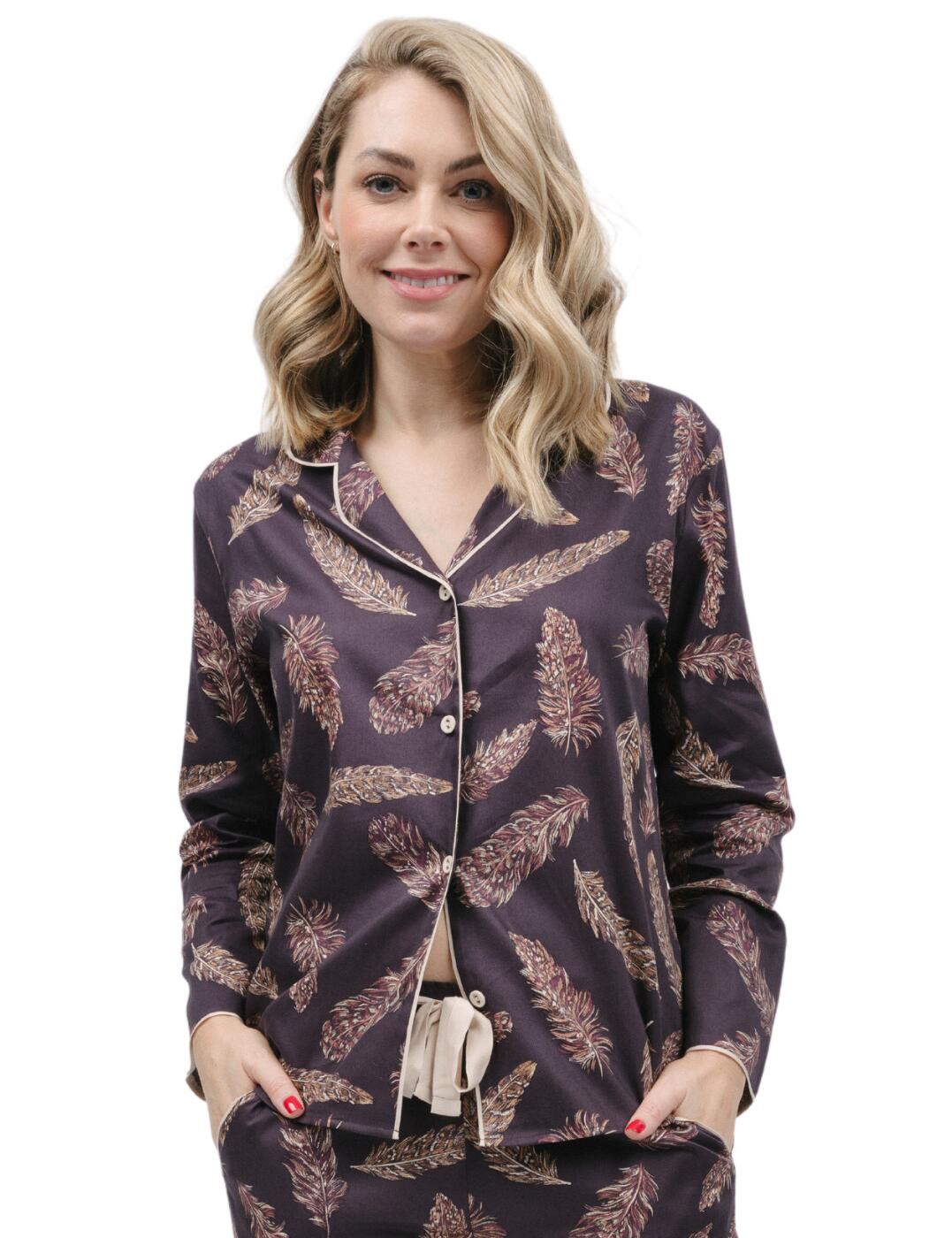 Are you looking for exquisite and stylish sleepwear? If so, you need to check out the Cyberjammies Lana pyjama top! Crafted from sumptuous fabric, this gorgeous pyjama top has long sleeves and features button fastenings with adorned trims. It has an elegant feather print that makes it unique and captures attention. What's more, it is available in matching sleepwear making it perfect for any occasion. With this pyjama top, you're sure to feel comfortable and confident, while still making a style statement. So don't wait - invest in the Lana pyjama top today and enjoy its quality and exquisite look for a very long time!  Gorgeous pyjama top Long sleeves Button fastenings Blouse style with adorned trims Elegant feather print Matching sleepwear available Country of origin: India Composition: 60% Cotton &pipe; 40% Modal Listed in UK sizes  9812-8 9812 Loungewear