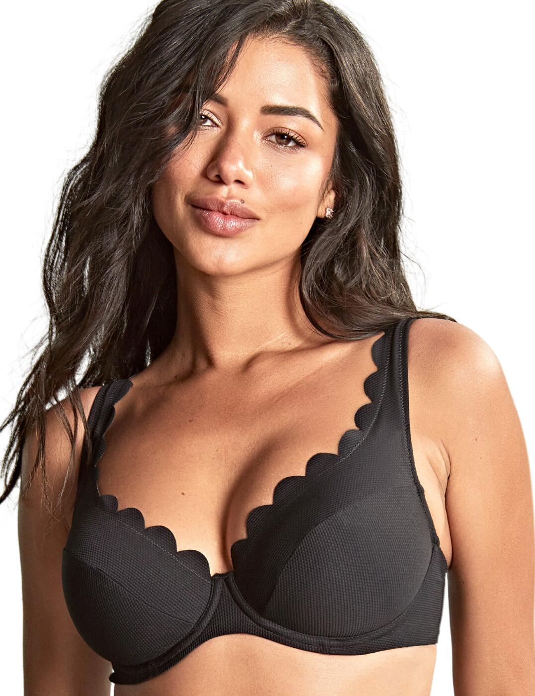 Make a splash this season with the Panache Spirit flattering plunge bikini top. With its non-padded and underwired design, this bikini top offers the perfect amount of support while enhancing your natural shape. Adjustable shoulder straps and clip fastening of this bikini top creates a secure and customised fit. The Panache Spirit boasts a simple yet stunning design that is sure to turn heads. With alluring scalloped edges, this bikini top adds a touch of elegance and femininity to your swimwear collection. It's the perfect combination of sophistication and allure! And the best part? We've got the perfect matching swimwear available for you.  Flattering plunge bikini top Non padded cups Underwired Adjustable shoulder straps Clip fastening Simple design Alluring scalloped edges Matching swimwear available Country of origin: China Composition: 93% Polyamide &pipe; 7% Cotton Listed in UK sizes  63235-108735-1444530 SW1784 Plunge Bikini Top