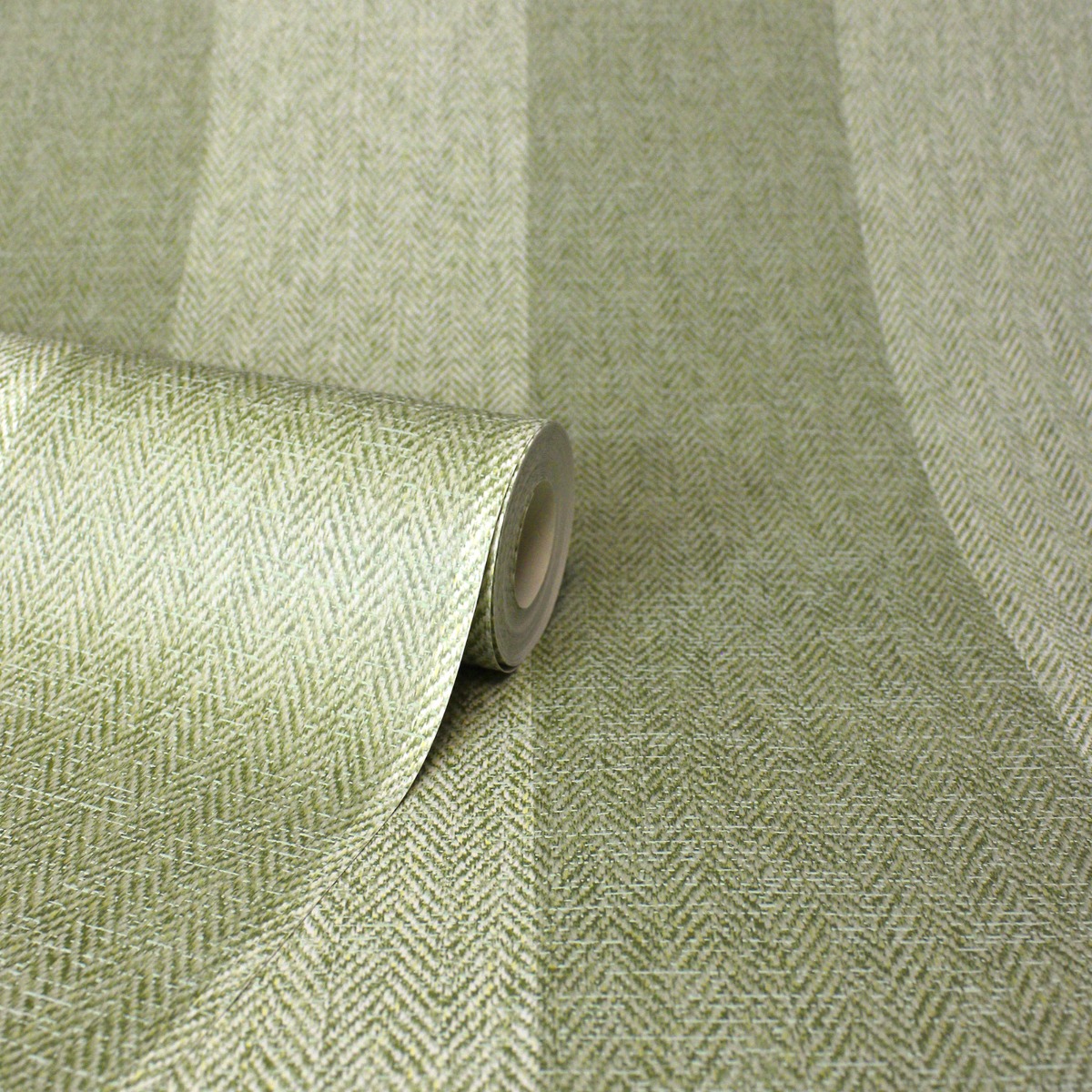 Crown Wallpapers Harris Tweed Herringbone Stripe Green Wallpaper Luxury Fabric Effect, Green