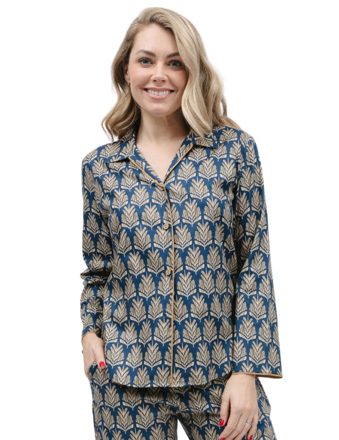 Are you in search of stylish sleepwear? Look no further than the Cyberjammies Fawn pyjama top! This long sleeved top is crafted with gorgeous adorned trims and a stunning print. Not only will it help you relax in style, but it's also designed for ultimate comfort. The unique blouse style pyjama features button fastenings that make getting ready for bed no fuss at all! You can pair it with any of our matching Cyberjammies collection, or mix and match with other pieces from our range.  Stylish pyjama top Long sleeves Button fastenings Blouse style with adorned trims Stunning print Matching sleepwear available Country of origin: India Composition: 60% Cotton &pipe; 40% Modal Listed in UK sizes  9827-8 9827 Loungewear