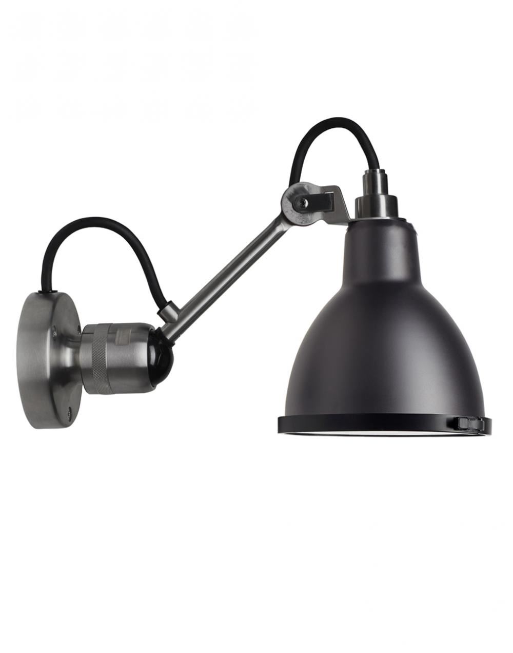 Lampe Gras 304 Classic Outdoor Wall Light Raw Stainless Steel Body Black
