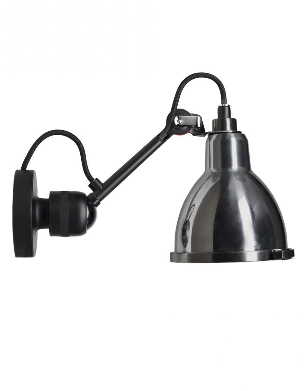 Lampe Gras 304 Classic Outdoor Wall Light Black Body Raw Stainless Steel
