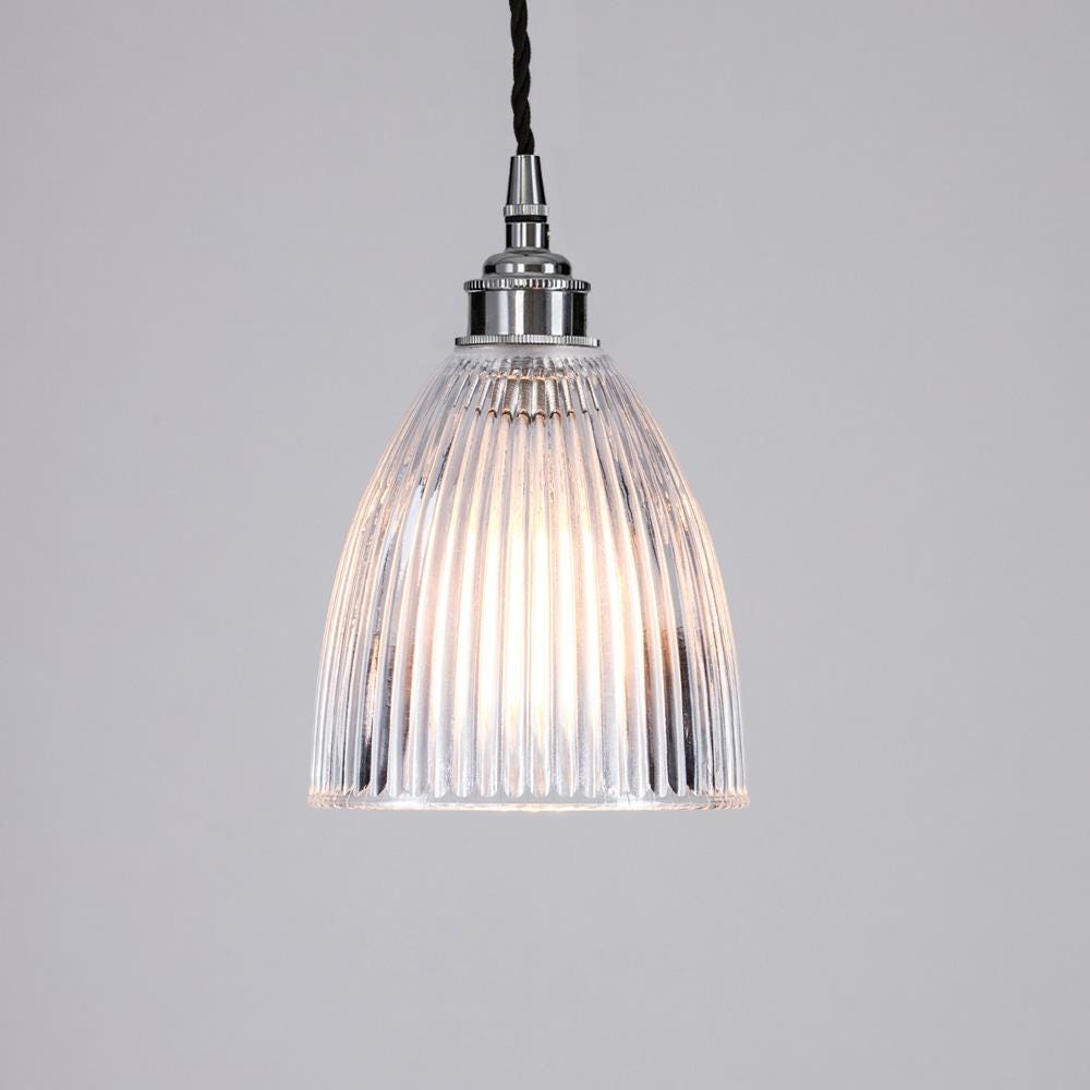 Old School Electric Elongated Prismatic Pendants Light Small Black Flex With Polished Chrome Fittings Clear