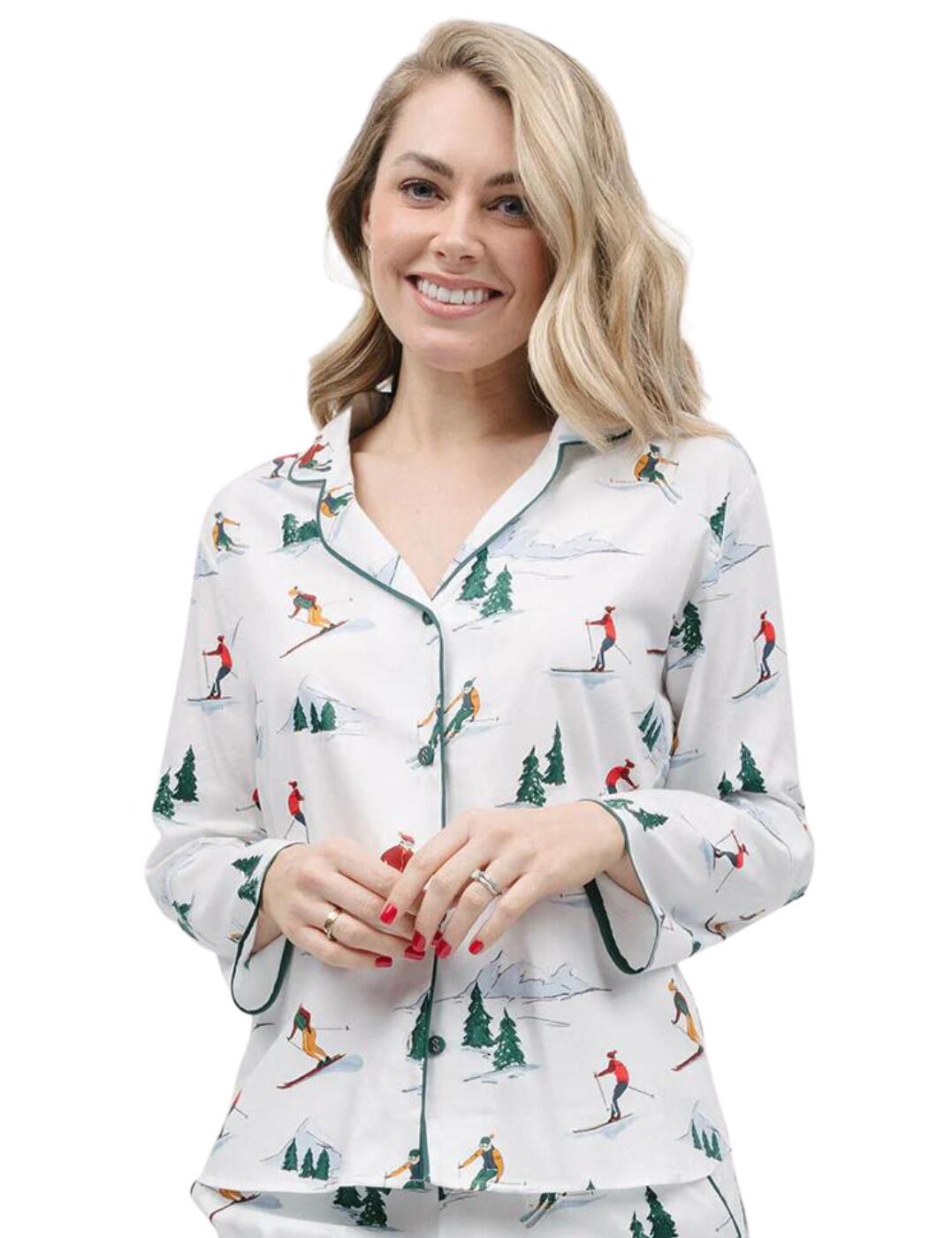 Welcome to cosy nights in with the Cyberjammies Whistler pyjama top. It comes in a fun ski print design that brings a modern vibe to an otherwise classic style. The fabric is designed to feel soft against your skin, ensuring you stay comfortable all night long. The long sleeves and revere collar give the Whistler a refined look and keep you feeling snug while you sleep . The button-down fastening also ensures you can style this pyjama top as per your mood. Check out the full range of matching coordinates so you can complete this set.