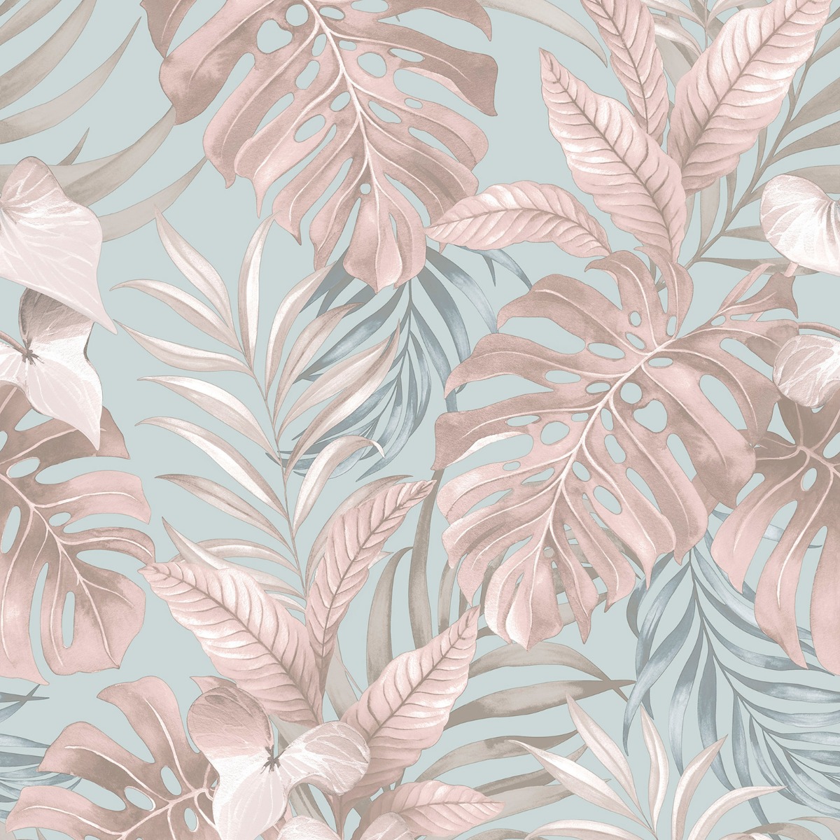 Muriva Teeva Jungle Duck Egg Wallpaper 10m x 53cm, Blue