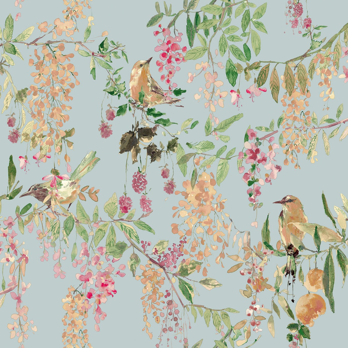 Grandeco Blackberry Trail Textured Wallpaper, Blue, Blue