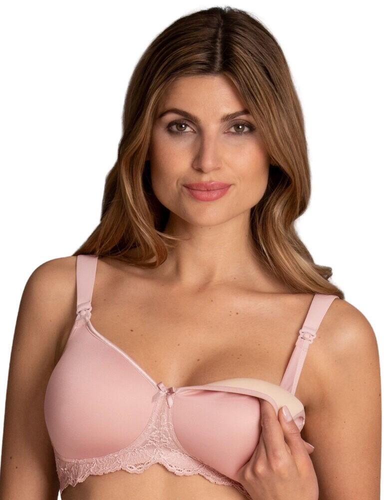 This padded wireless nursing bra from the Miss Lovely range by Anita Maternity does just what you would expect from a maternity bra, and looks amazing at the same time. Pretty lace trims and a dainty bow in the centre offer a very feminine, pretty look. The cups are padded and moulded for comfort, offering the perfect shape and optimum comfort. This bra is also non-wired, for a very comfortable fit. The clips on the straps are discreet and allow you to drop down the cups easily. The adjustable straps are padded, allowing you to find your perfect fit while also feeling extra comfortable. This bra secures at the rear with a hook and eye closure.  Feminine, pretty design Pretty lace trim and dainty bow in the centre Padded, moulded cups for comfort and shape Non-wired for a comfortable fit Discreet clips on the straps for drop-down cups Padded, adjustable straps Secures at the rear with hook and eye closure Composition: 77% Nylon &pipe; 10% Elastane &pipe; 7% Polyester &pipe; 6% Polyurethan Listed in UK sizes  46098-85137-1134303 5086  Padded Nursing Bra
