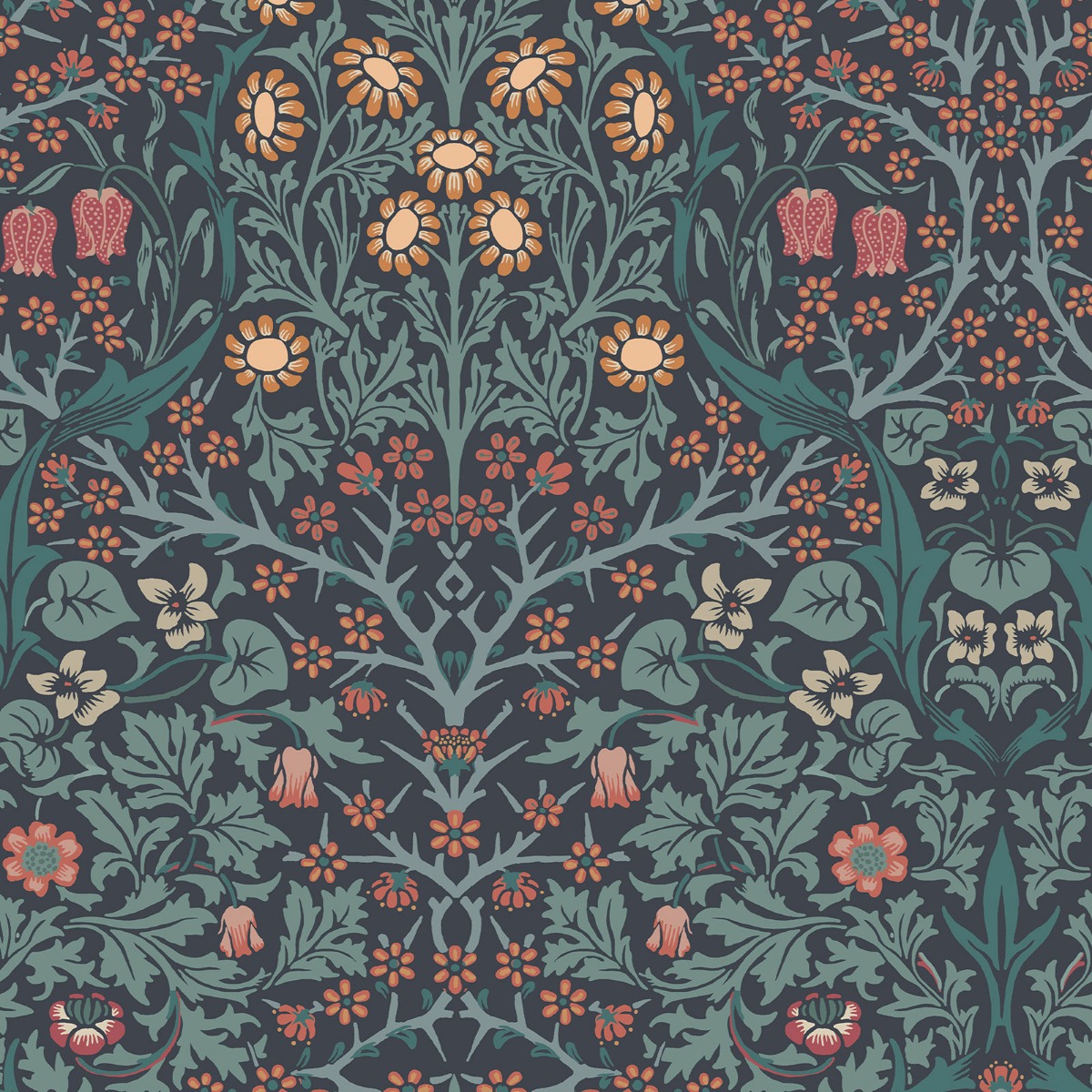 William Morris At Home Blackthorn Navy Wallpaper - 10m x 52cm
