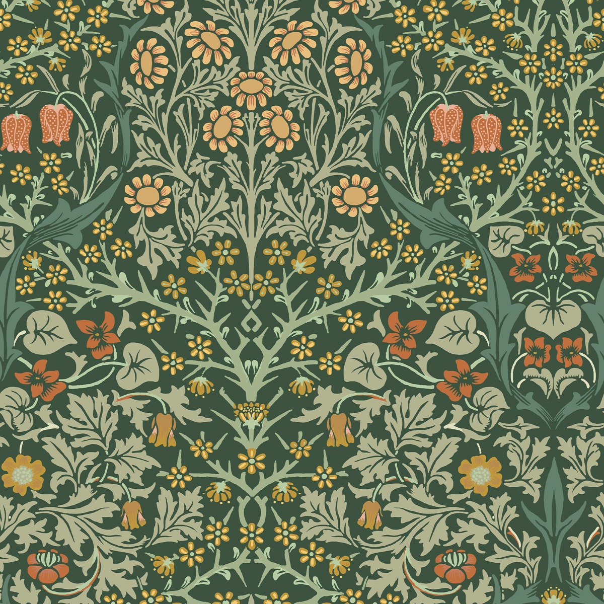 William Morris At Home Blackthorn Deep Green Wallpaper - 10m x 52cm