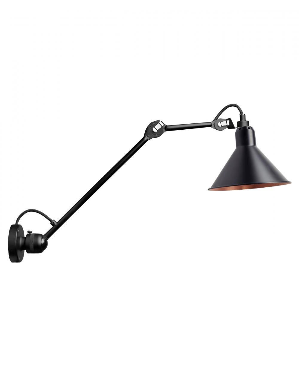 Lampe Gras 304 Medium Wall Light Black Shade With Copper Interior Conic Shade
