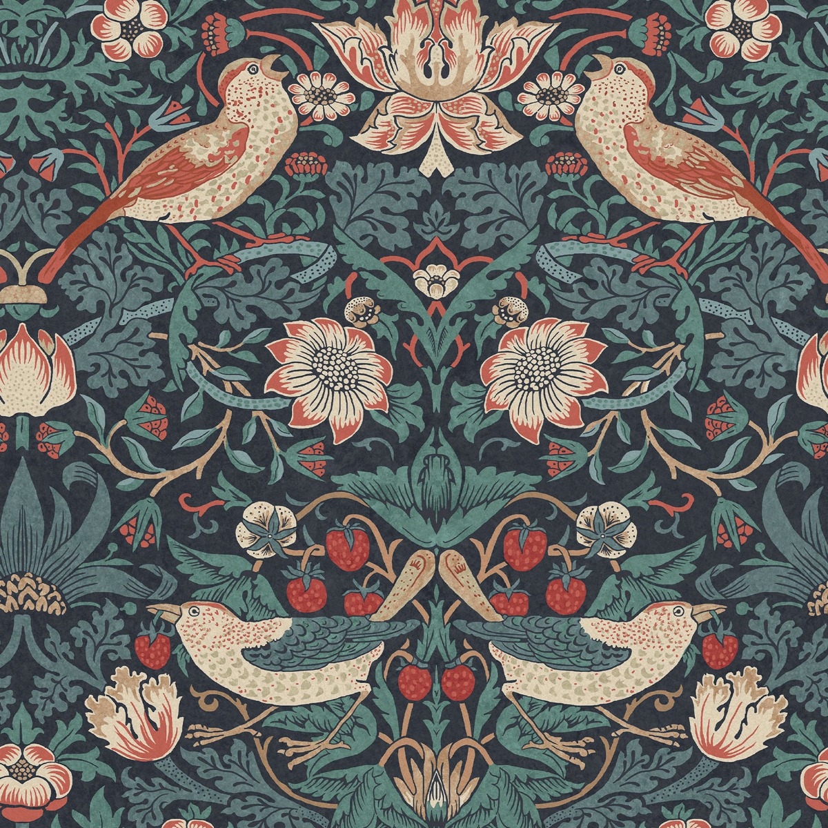 William Morris At Home Strawberry Thief Deep Blue Wallpaper - 10m x 52cm