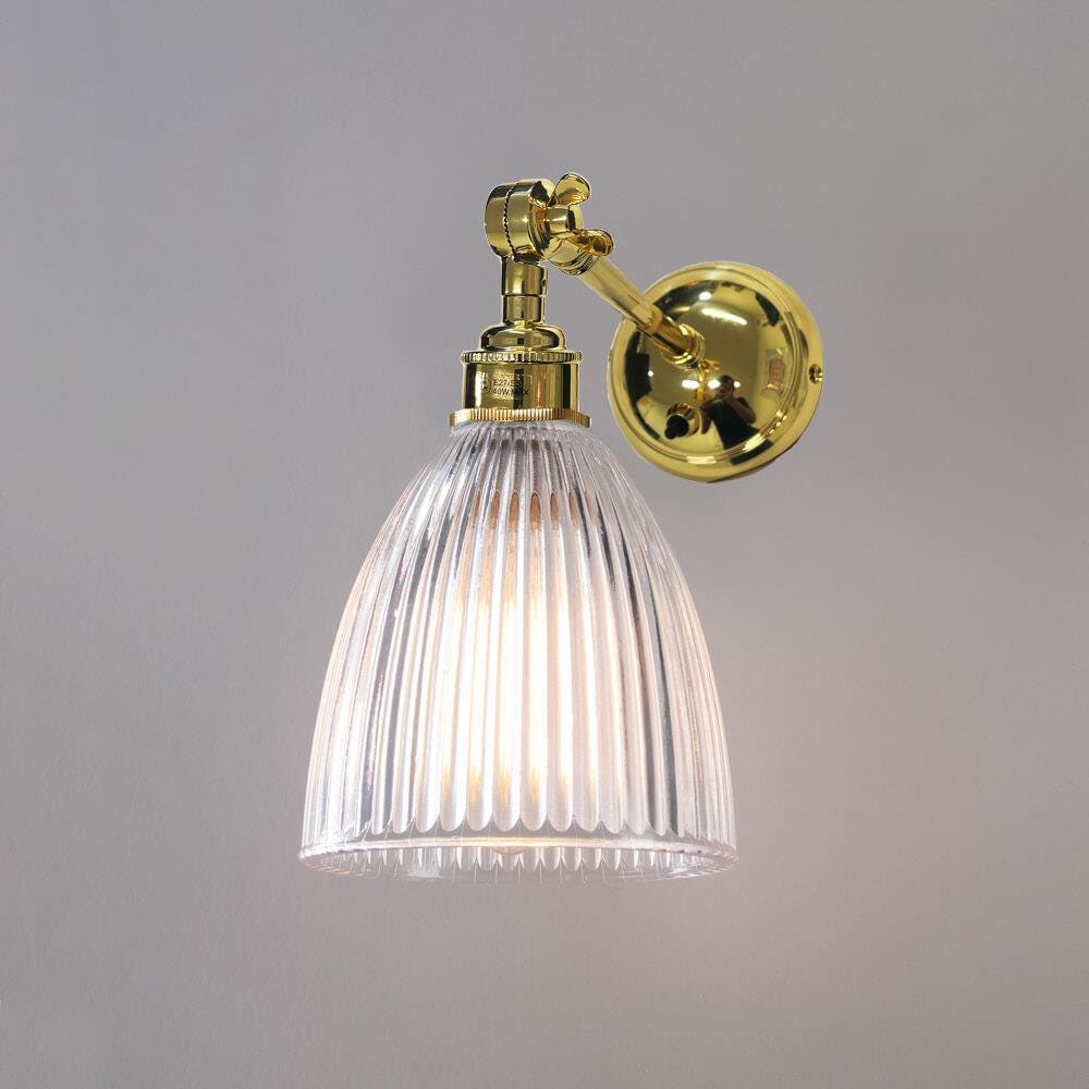 Old School Electric Elongated Prismatic Wall Light Adjustable Arm Switched Polished Brass Clear
