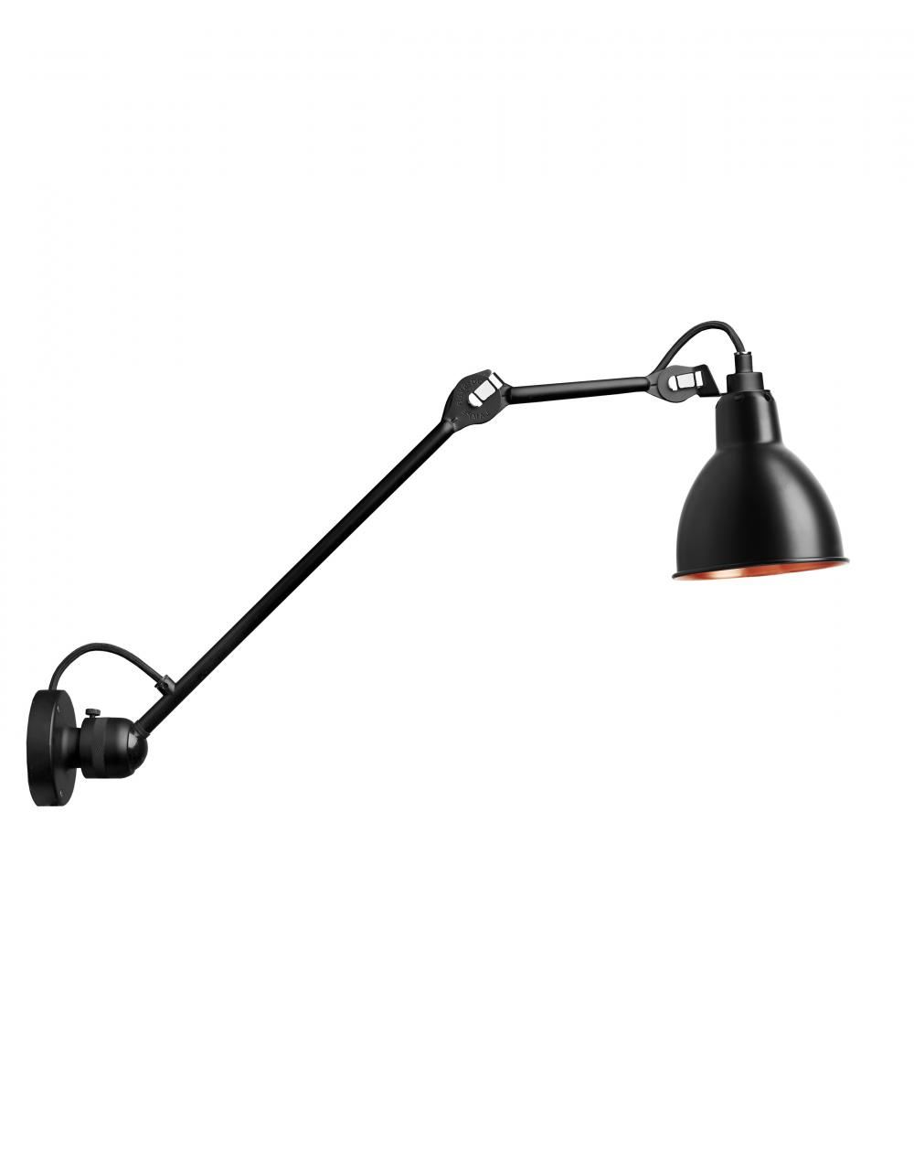 Lampe Gras 304 Medium Wall Light Black Shade With Copper Interior Round Shade