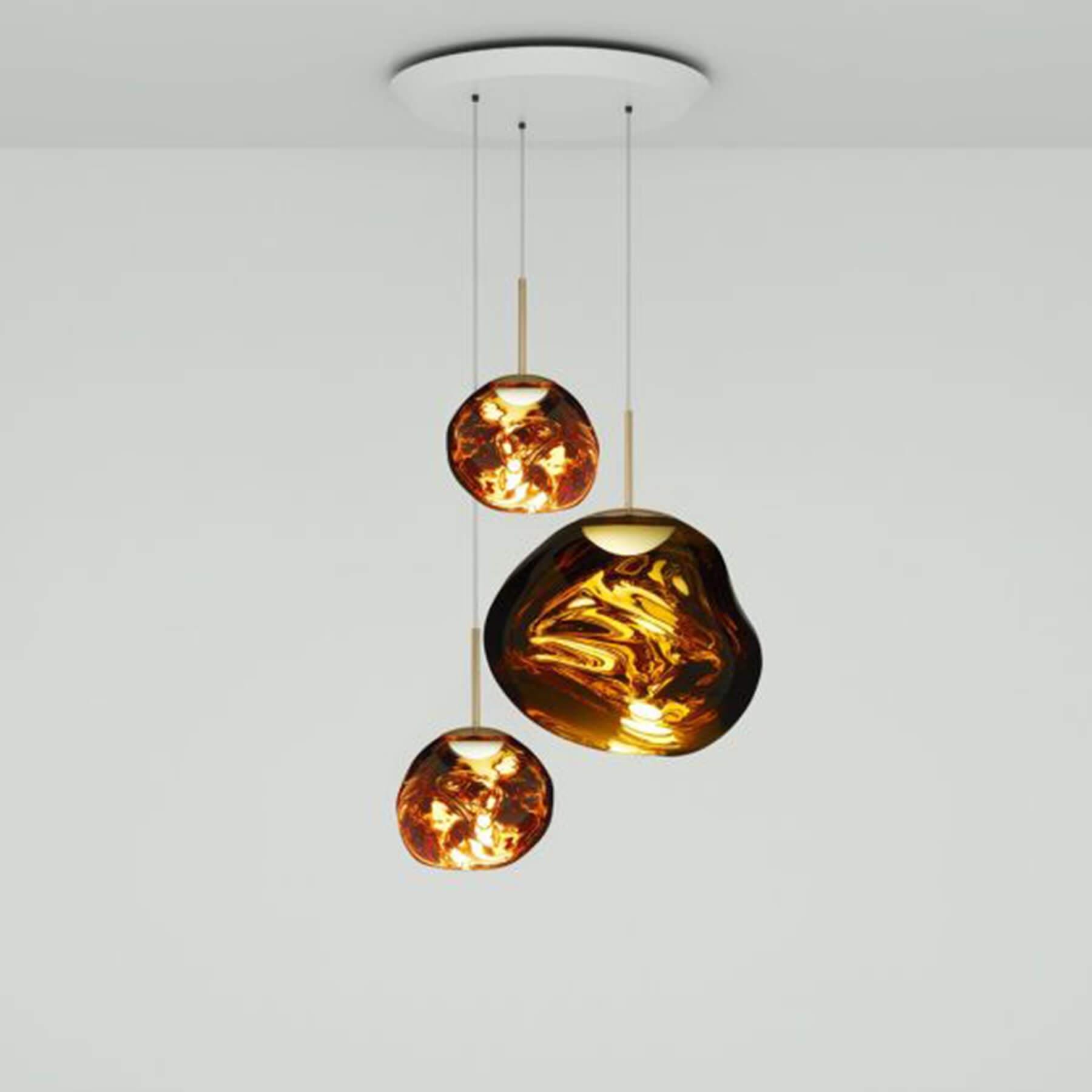 Tom Dixon Melt Led Round Pendant System Gold Trio Gold Designer Pendant Lighting