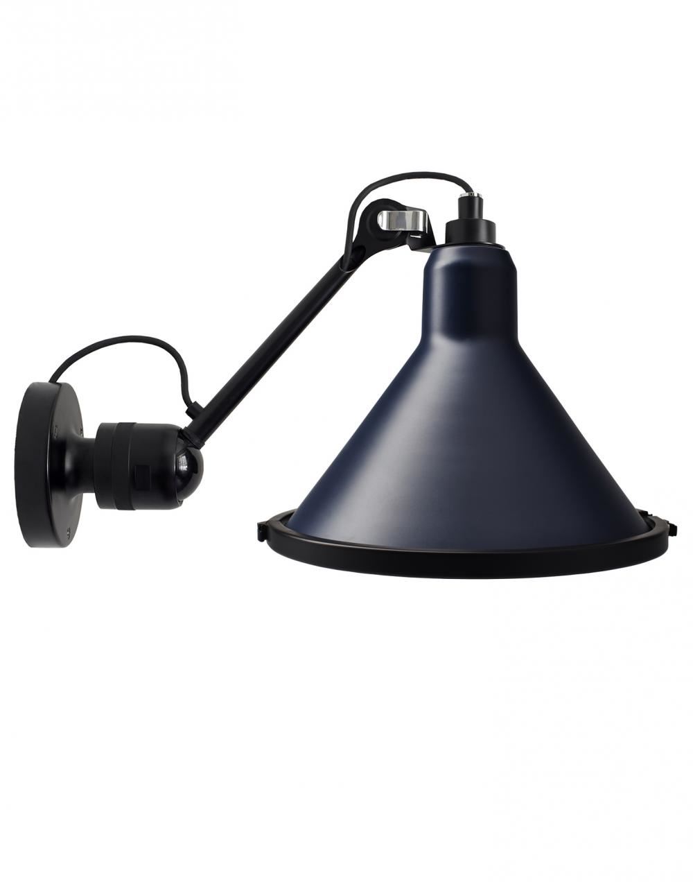 Lampe Gras 304 Xl Outdoor Wall Light Black Arm Blue Shade Conic