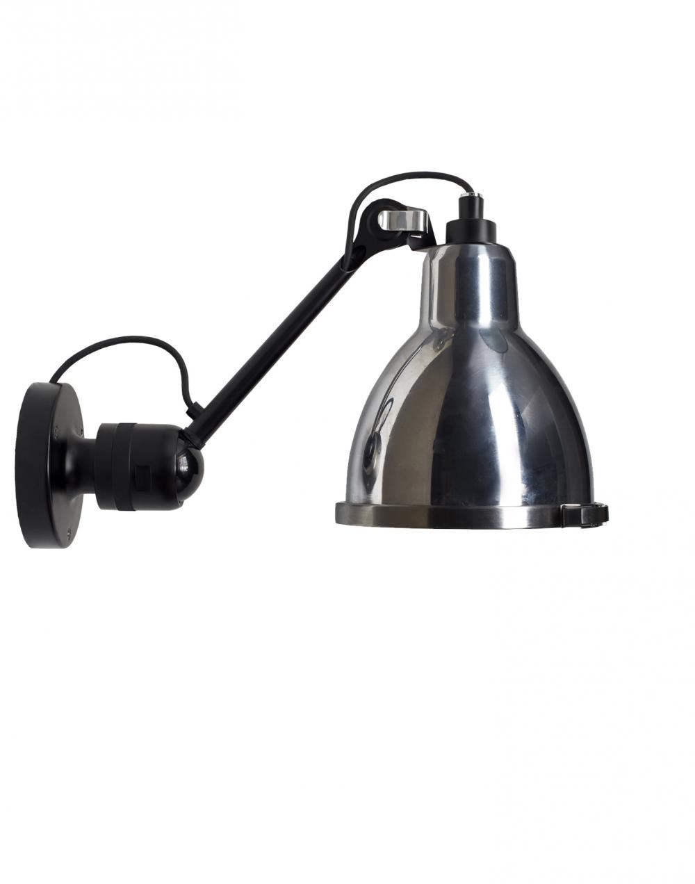 Lampe Gras 304 Xl Outdoor Wall Light Black Arm Raw Stainless Steel Round