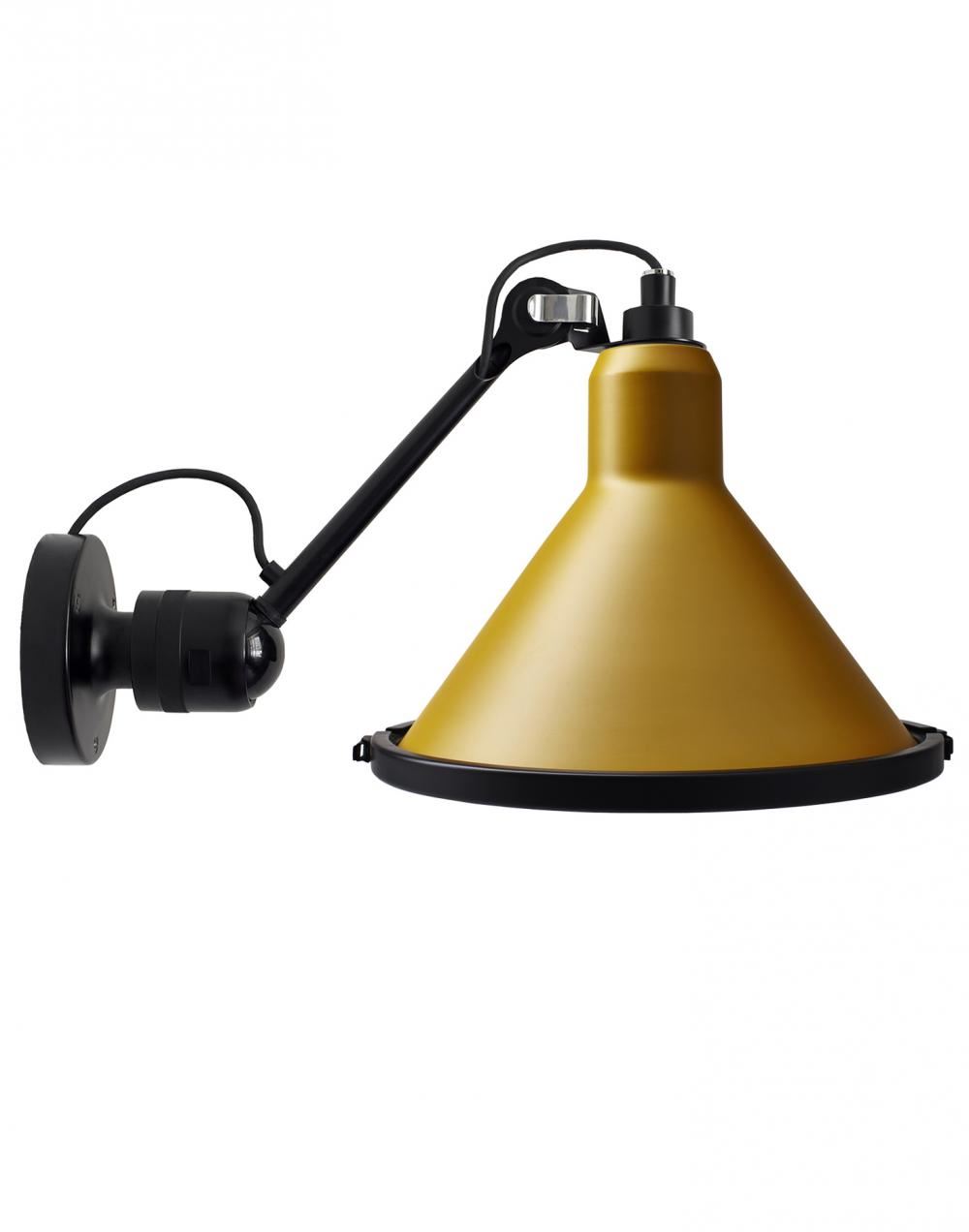 Lampe Gras 304 Xl Outdoor Wall Light Black Arm Yellow Shade Conic
