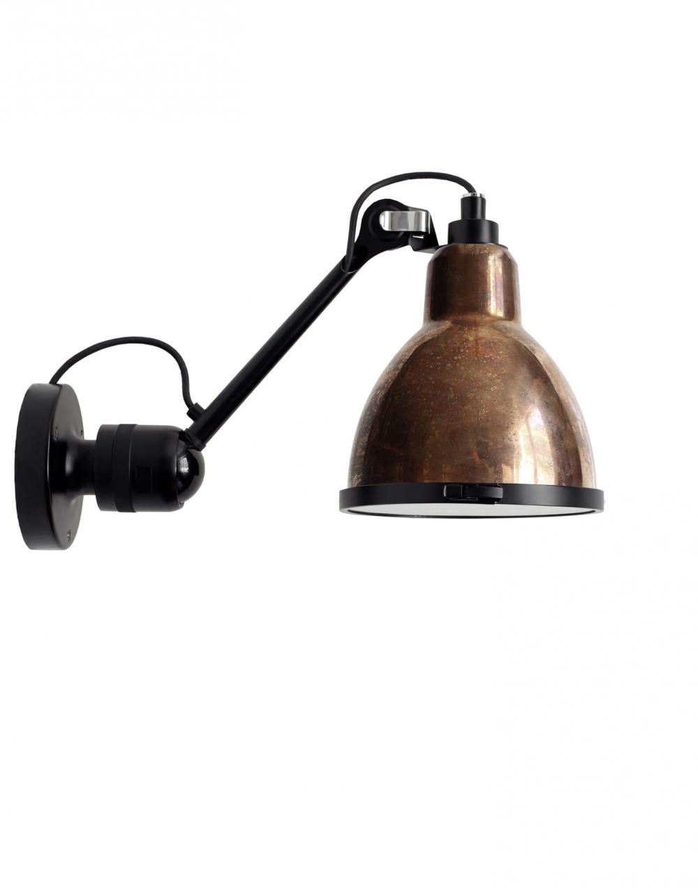 Lampe Gras 304 Xl Outdoor Wall Light Black Arm Raw Copper Shade Round