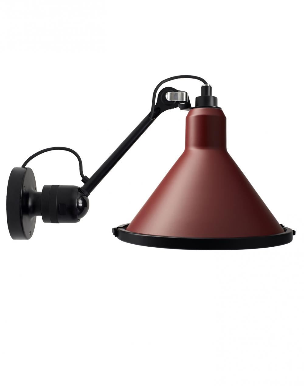 Lampe Gras 304 Xl Outdoor Wall Light Black Arm Red Shade Conic