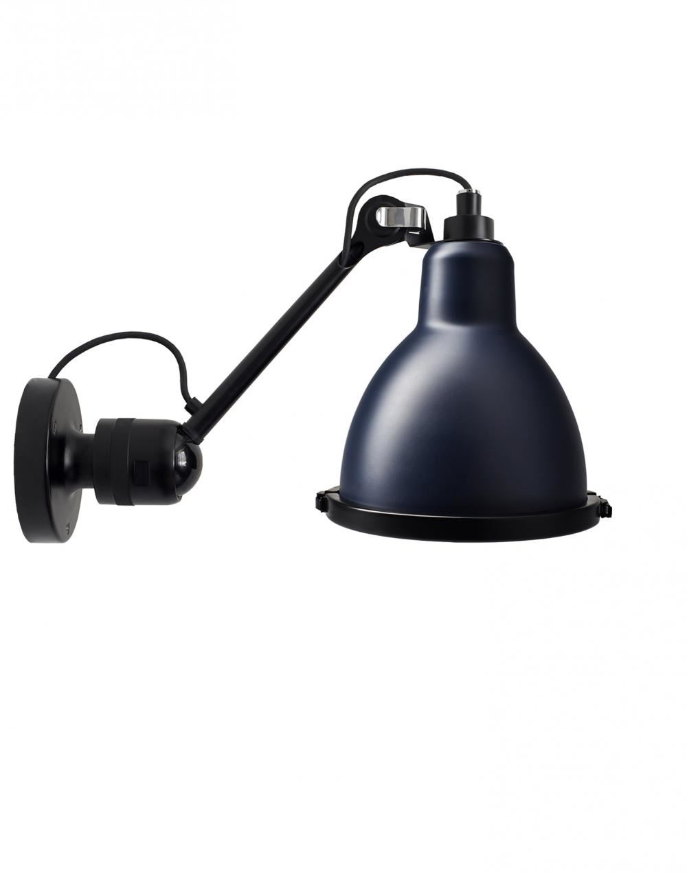 Lampe Gras 304 Xl Outdoor Wall Light Black Arm Blue Shade Round