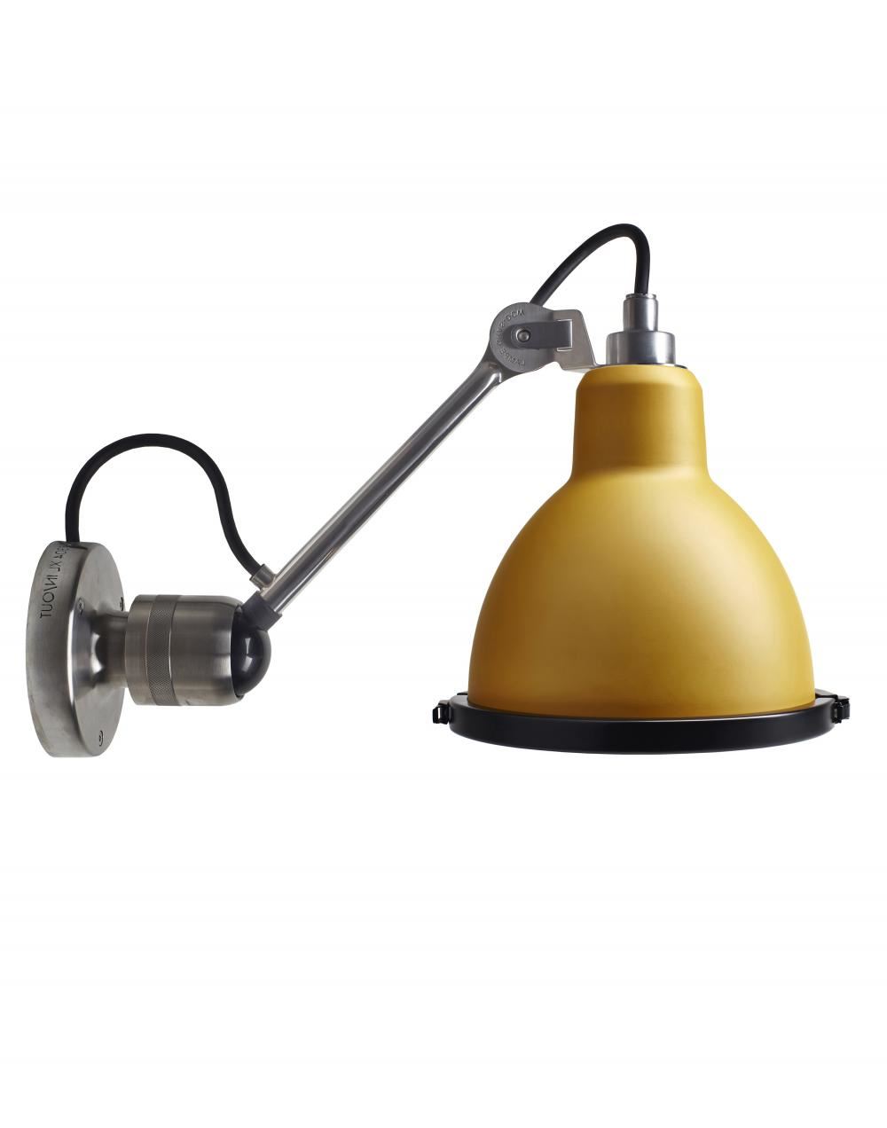 Lampe Gras 304 Xl Outdoor Wall Light Stainless Steel Arm Yellow Shade Round
