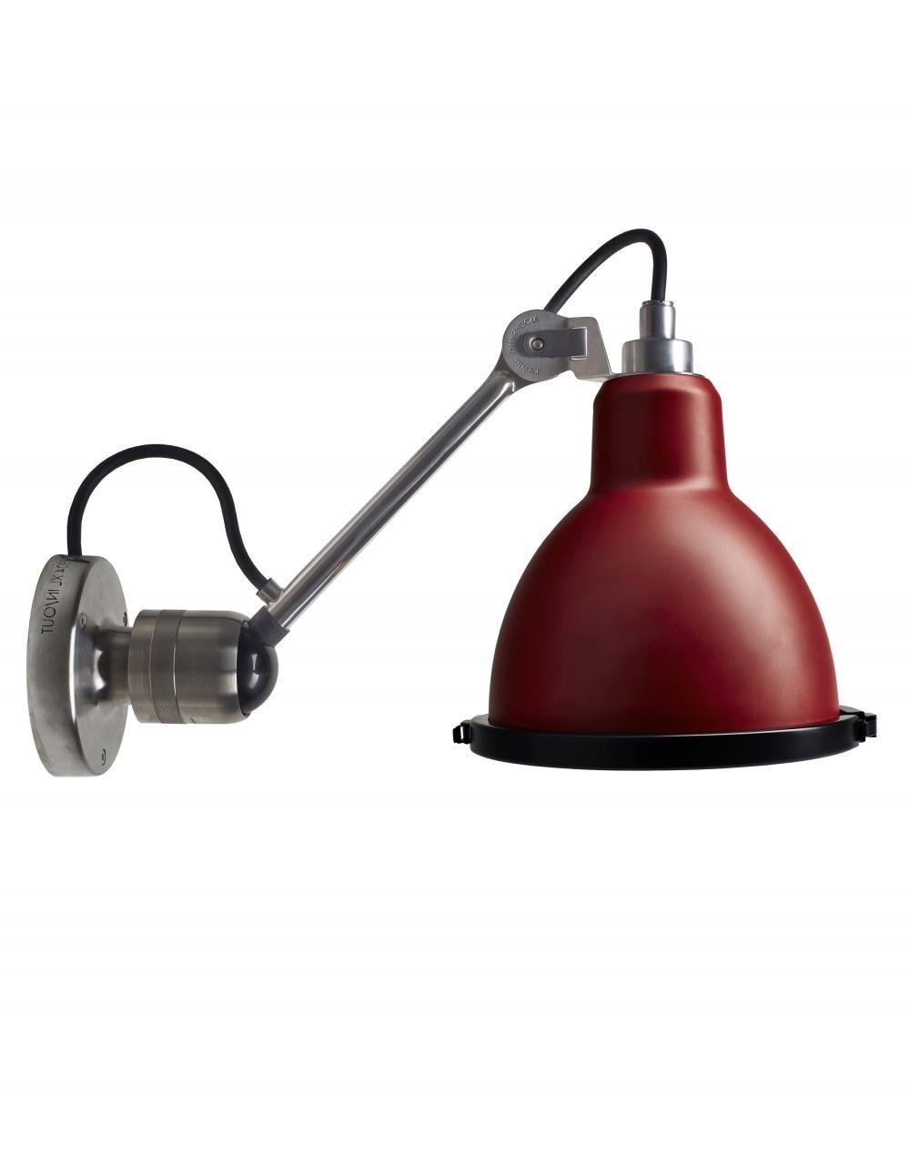 Lampe Gras 304 Xl Outdoor Wall Light Stainless Steel Arm Red Shade Round