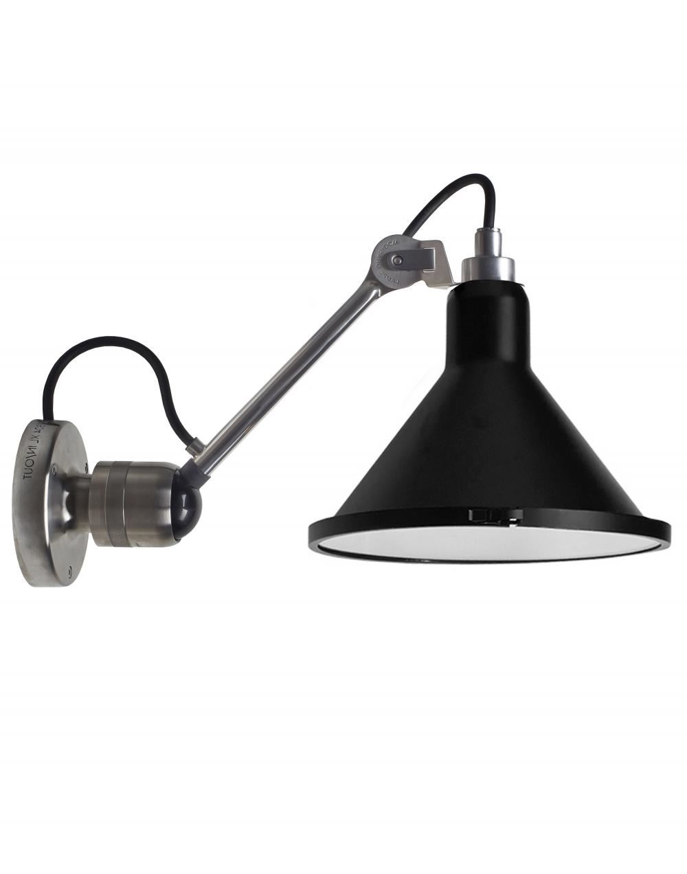 Lampe Gras 304 Xl Outdoor Wall Light Stainless Steel Arm Black Shade Conic