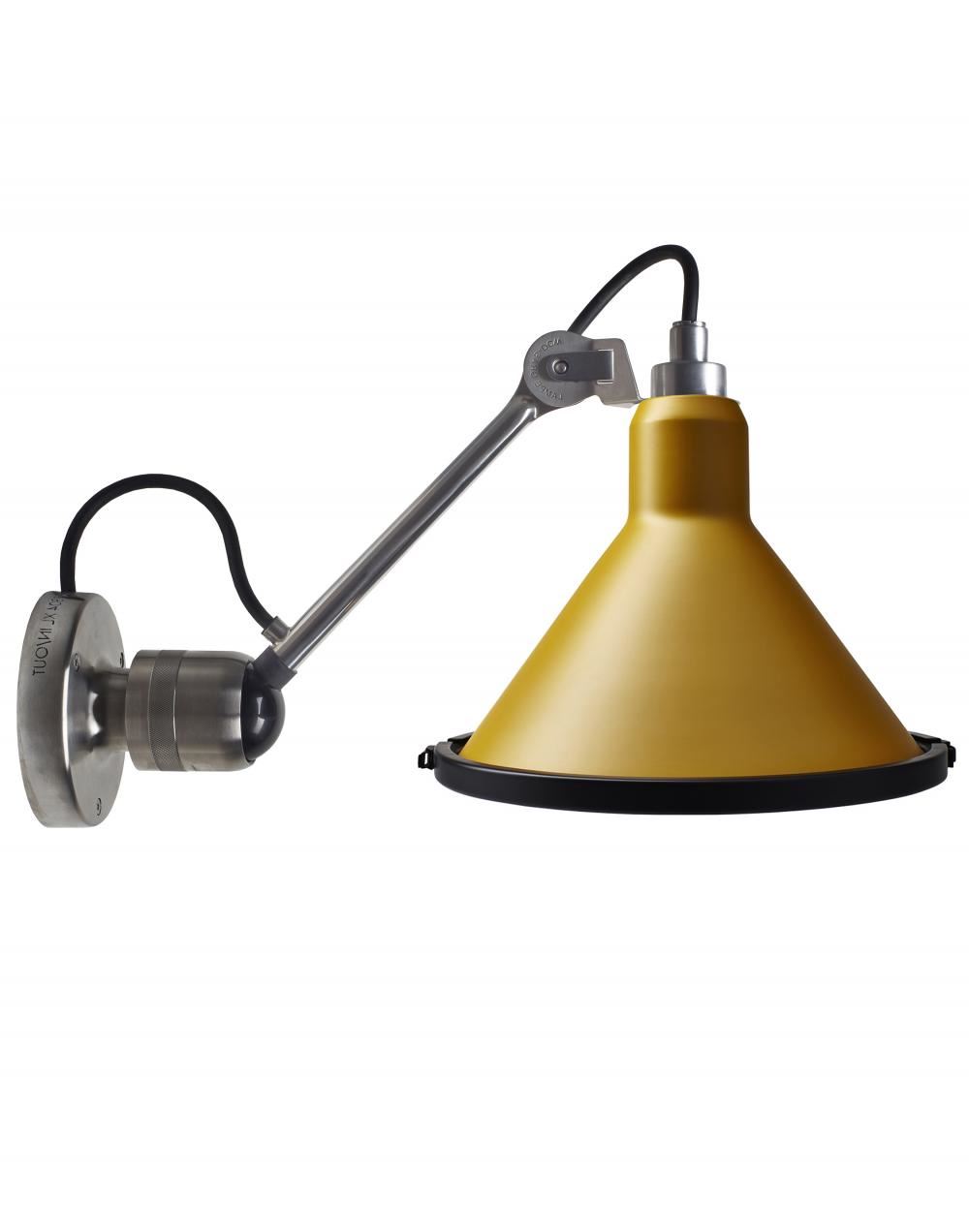 Lampe Gras 304 Xl Outdoor Wall Light Stainless Steel Arm Yellow Shade Conic