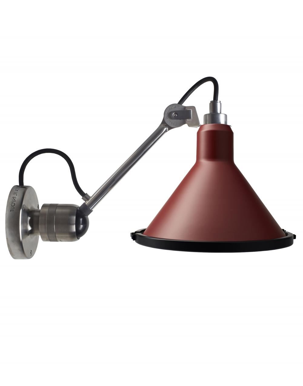 Lampe Gras 304 Xl Outdoor Wall Light Stainless Steel Arm Red Shade Conic