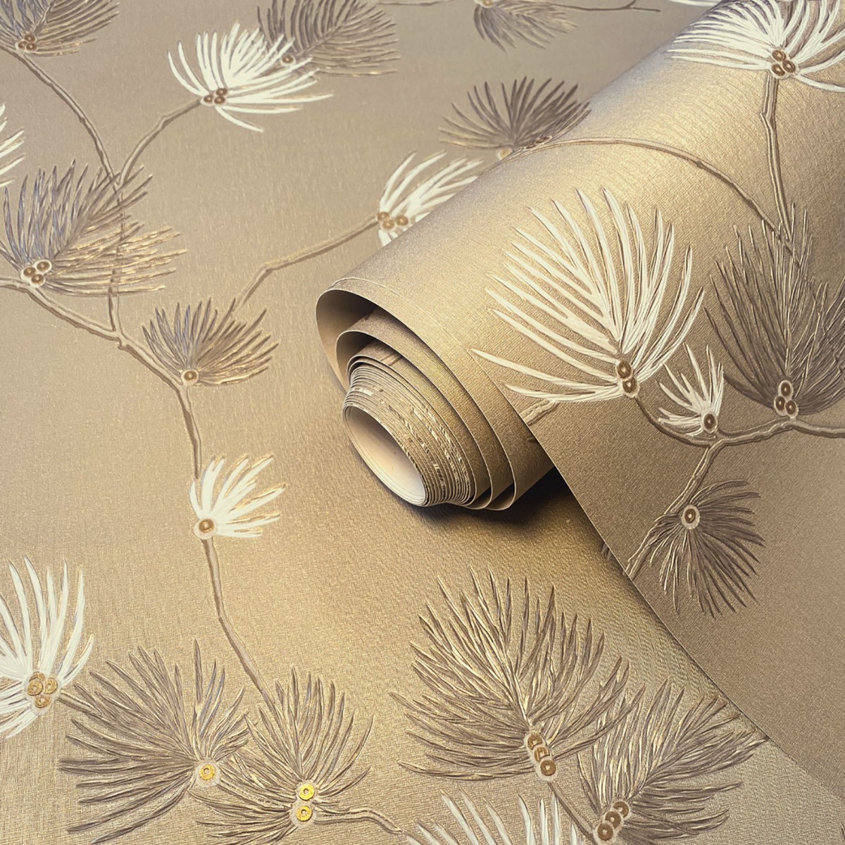 Valentino Pine Textured Vinyl Wallpaper Champagne Belgravia 1933