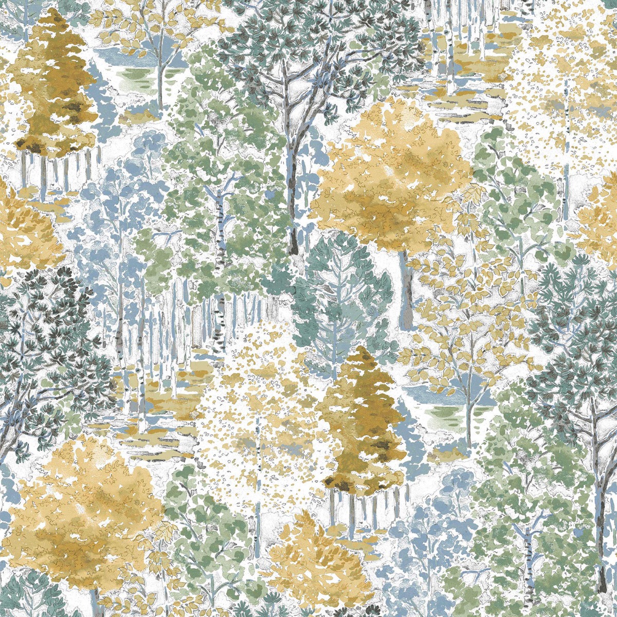 Laura Ashley Bernwood Wallpaper Ochre Yellow 130153