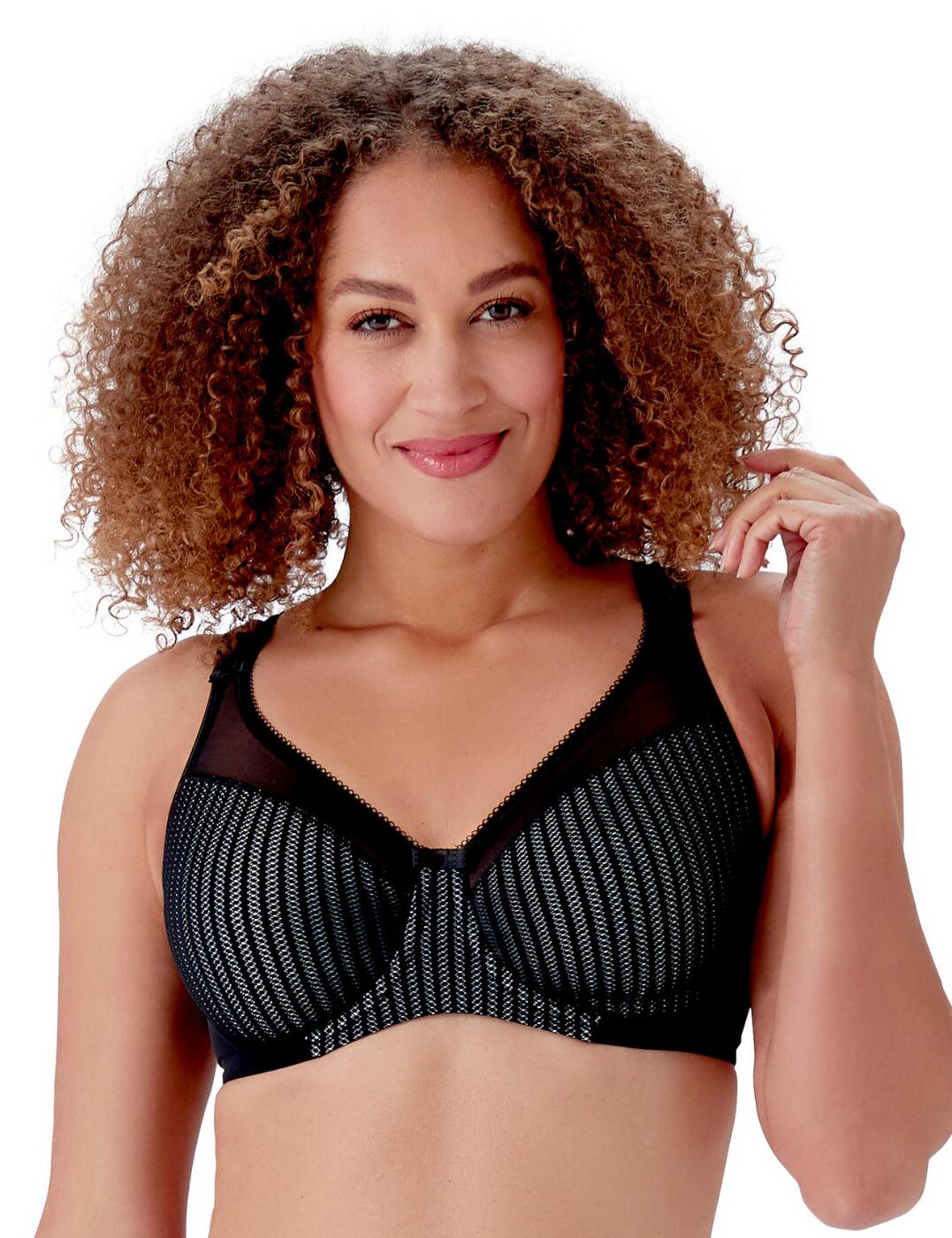 The Beauty stripe smoothing bra is perfect for adding an air of glamour to your everyday lingerie collection. Fuller cups offer more support no matter where your day takes you. Non-padded cups give a more natural feel, and thanks to the smooth moulded fabric they are almost seamless under clothing. The under-wiring provides support and natural volume. Delicate picot edging featured around the cups and down the adjustable straps. The striking striped design offers a contrast to the bra while semi sheer mesh upper cups keep you feeling fresh. Wear with the matching briefs for a coordinated look.  Matching items available Non-padded Underwired Adjustable straps Full cup Composition: 62% Polyamide &pipe; 20%Elastane &pipe; 18% Polyester Listed in UK sizes  51331-92623-1230630 B541 Full Cup Bra
