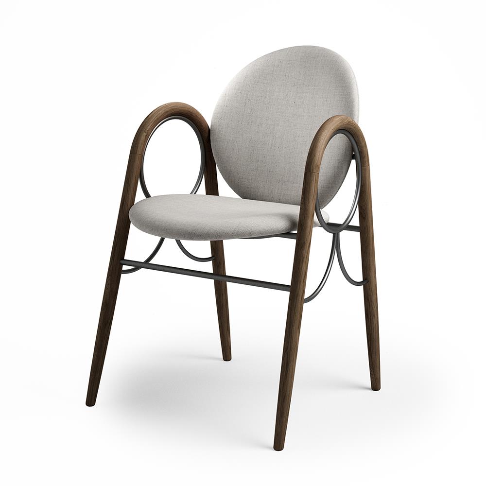 Arkade Dining Chair Upholstered Fumed Oak And Black Oxide Metal Floyd Light Grey Fabric 213
