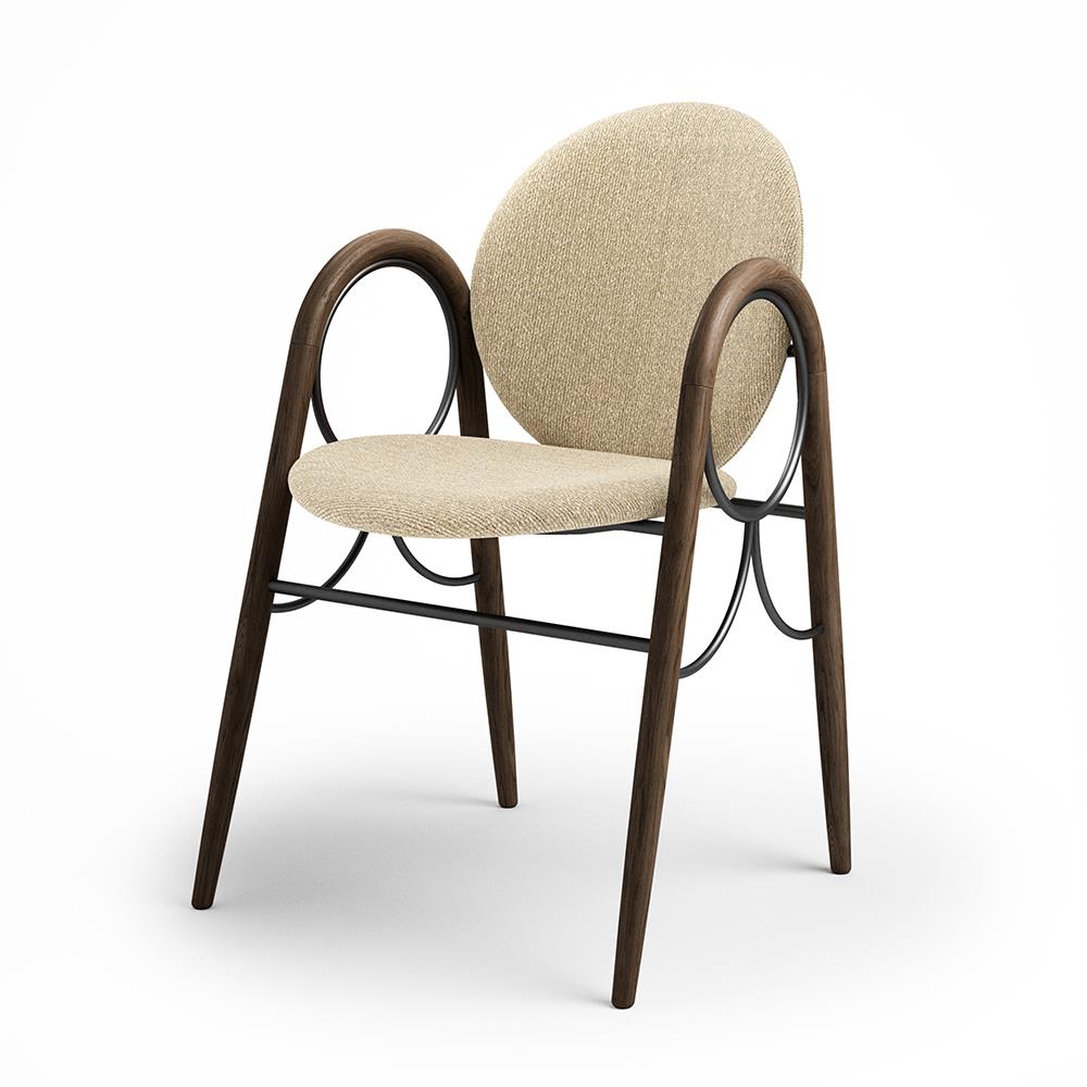 Arkade Dining Chair Upholstered Fumed Oak And Black Oxide Metal Karakorum Light Cream 003