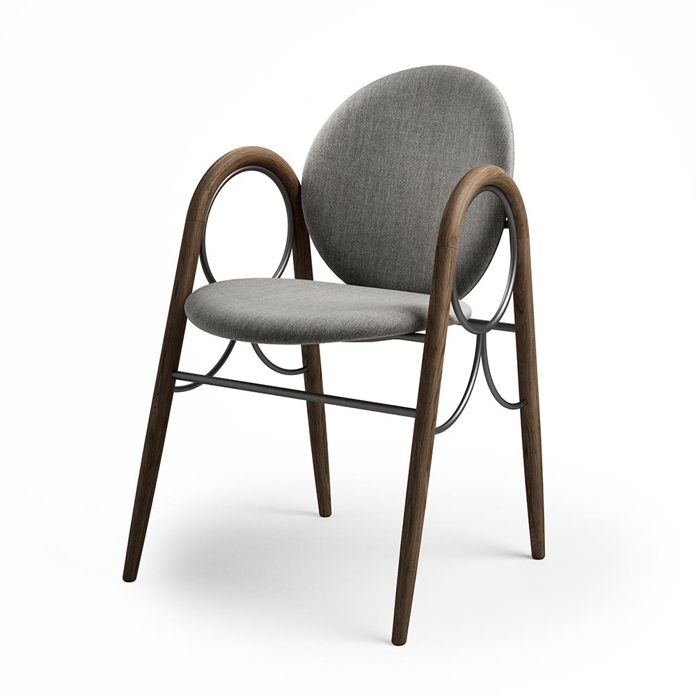 Arkade Dining Chair Upholstered Fumed Oak And Black Oxide Metal Floyd Dark Grey Fabric 363