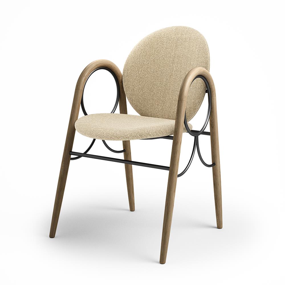 Arkade Dining Chair Upholstered Oak And Black Oxide Metal Hallingdal Cream Fabric 200
