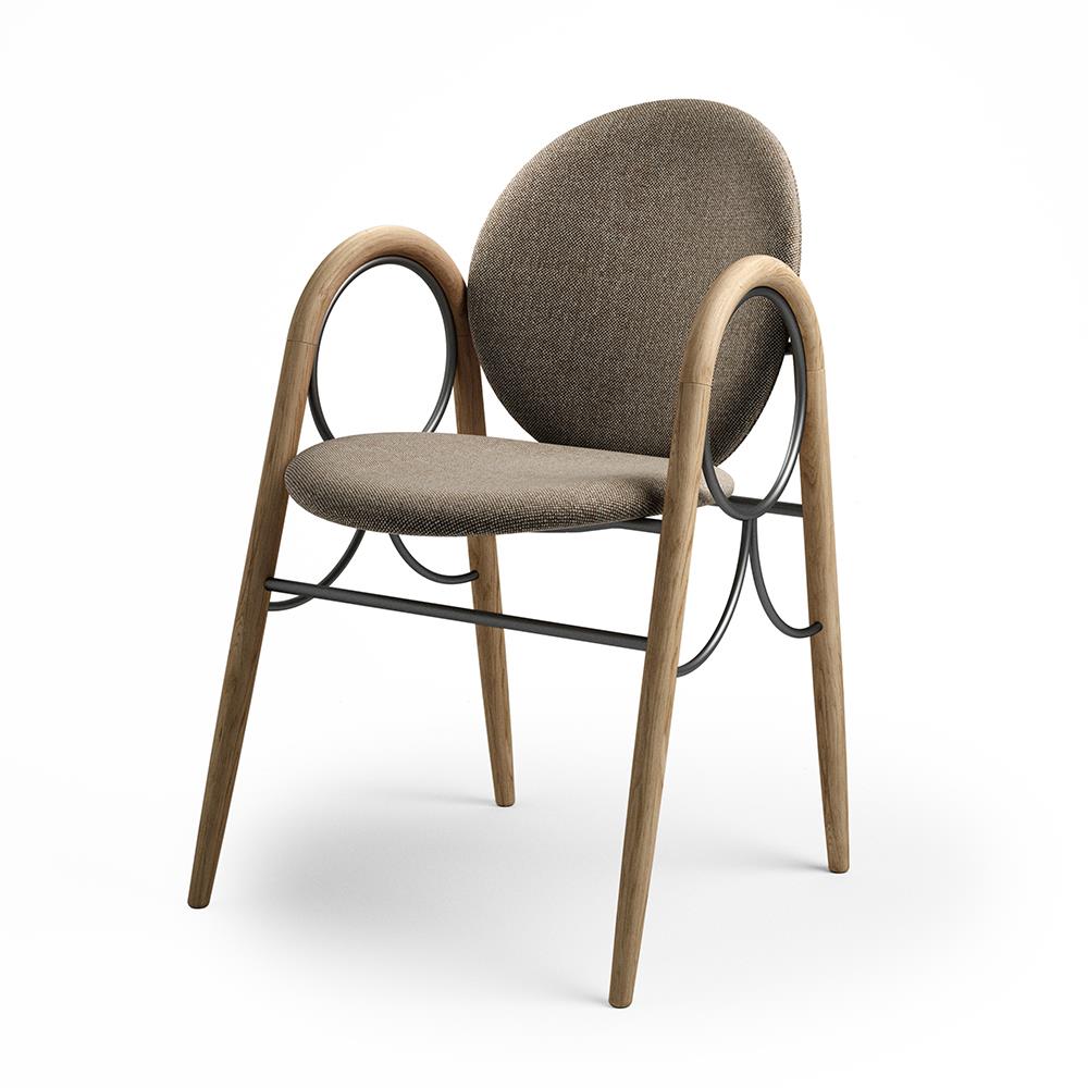 Arkade Dining Chair Upholstered Oak And Black Oxide Metal Hallingdal Brown Fabric 270