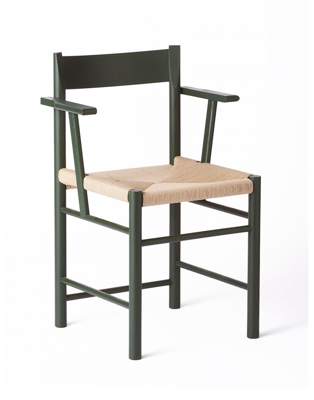 F Dining Chair Green Painted Ash Natural Paper Cord Weaved Seat Without Armrest