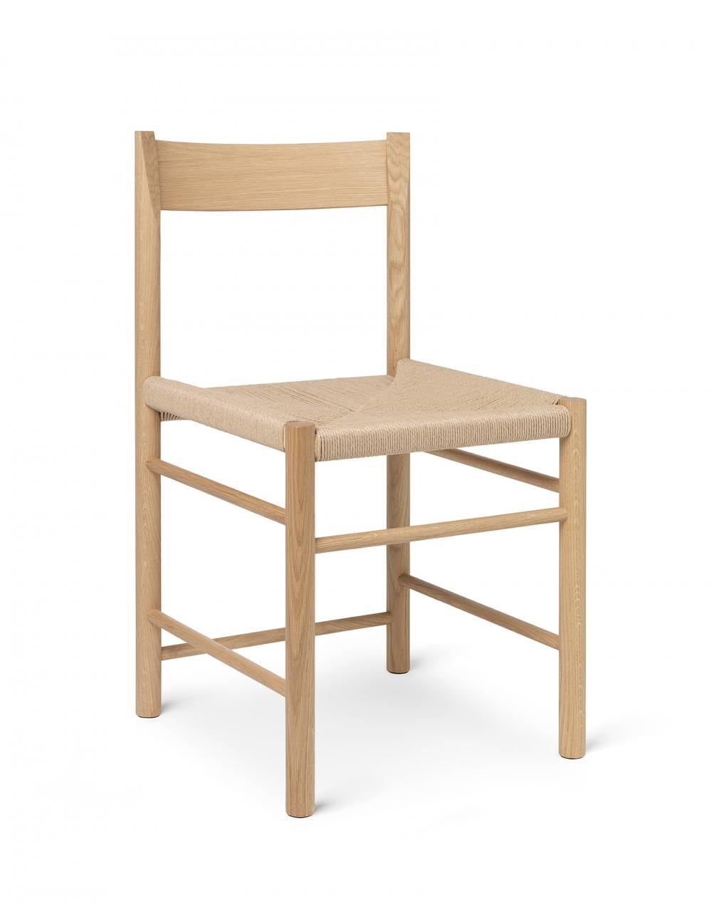 F Dining Chair Waxed Oiled Oak Natural Paper Cord Weaved Seat Without Armrest
