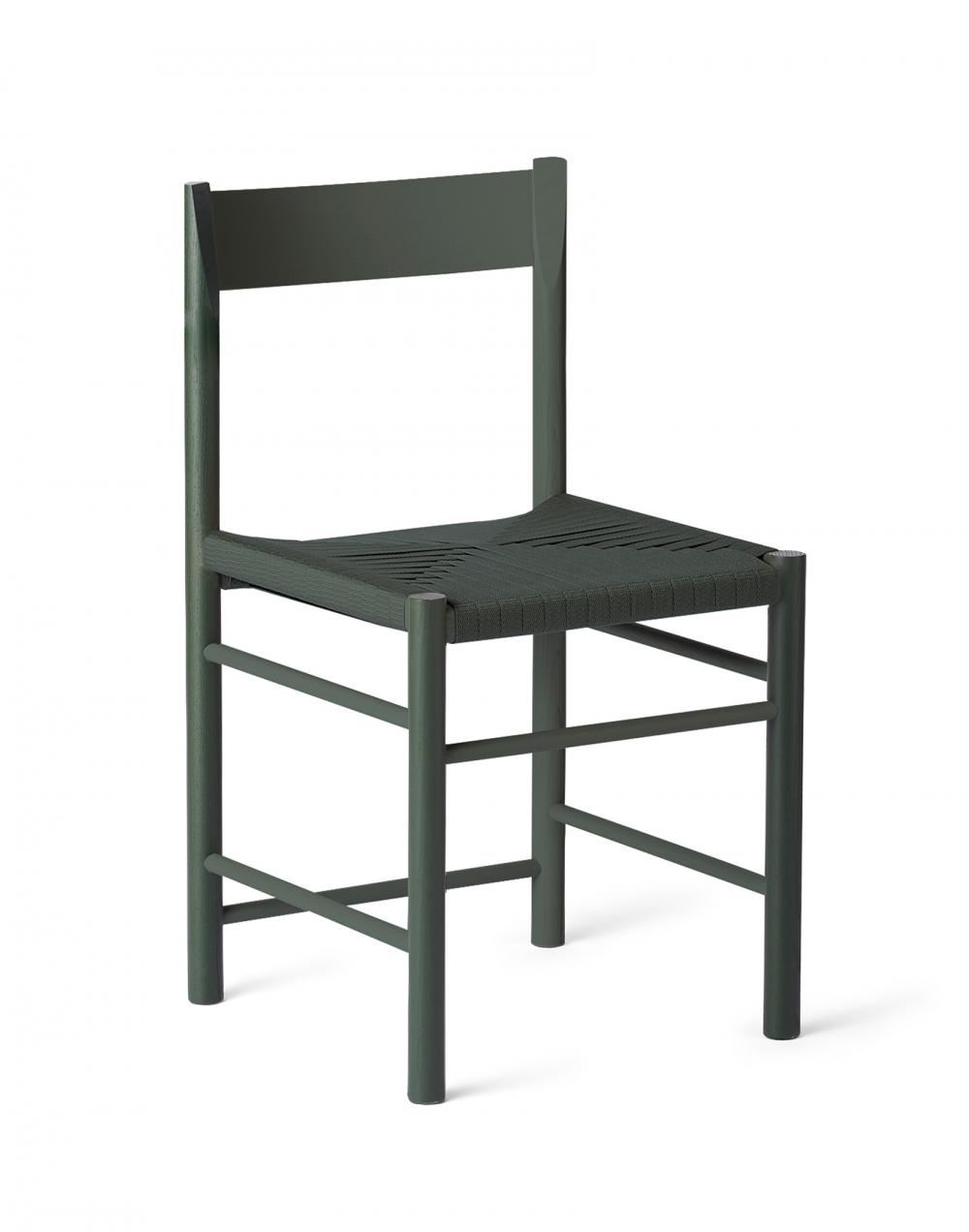 F Dining Chair Green Painted Ash Polyester Weaved Seat Without Armrest