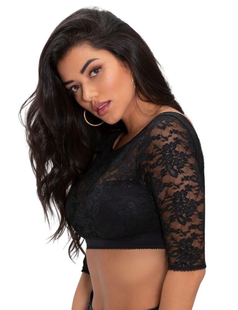 Add sleeves to any outfit or lingerie look by layering with the Pour Moi arm shaper. This accessory is made from soft lace and has 3/4 length sleeves. Styled in many ways this lace layer fastens with a supportive hook and eye under the bust or around the back. Part of the Make a Scene collection, you can pair with matching coordinates.  Lace accessory to layer any outfit 3/4 length sleeves Hook & eye fastening Composition:- 90% Polyamide &pipe; 10% Elastane Listed in UK sizes  46949-85941-1147030 19104  Arm Sleeve Top