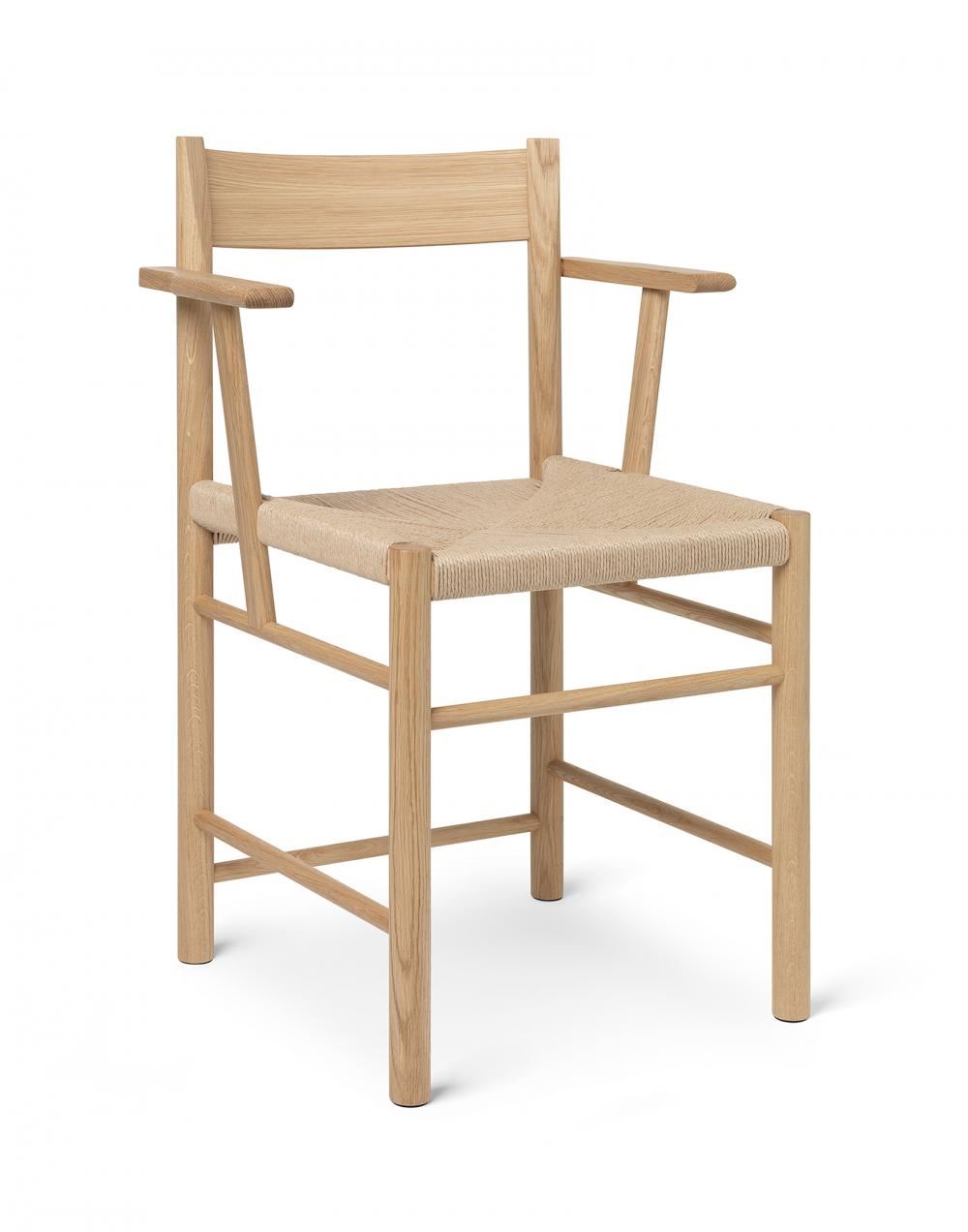 F Dining Chair Waxed Oiled Oak Natural Paper Cord Weaved Seat With Armrest