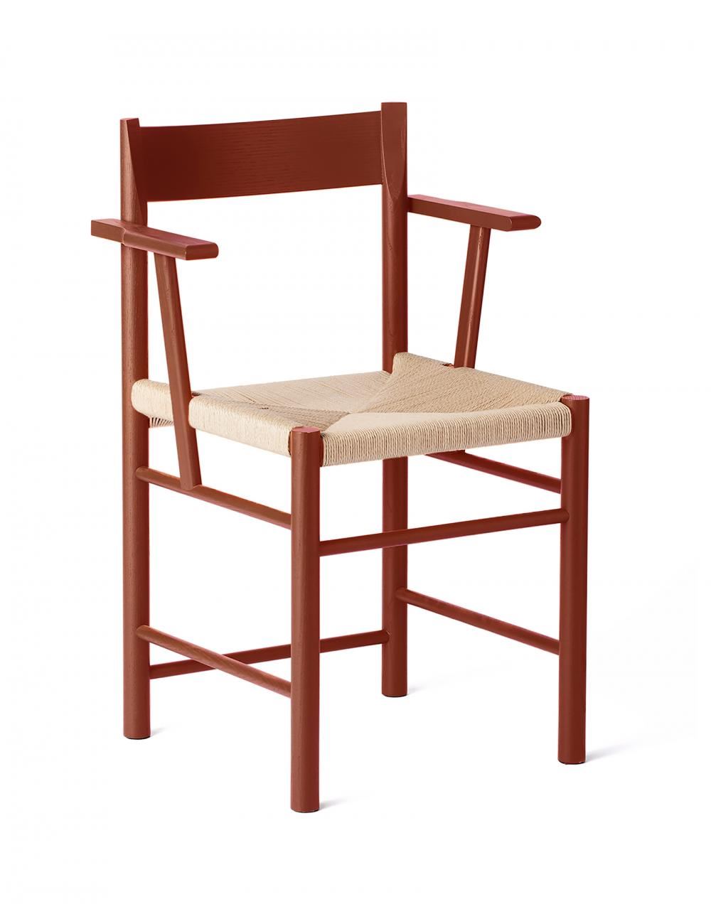 F Dining Chair Red Painted Ash Natural Paper Cord Weaved Seat With Armrest